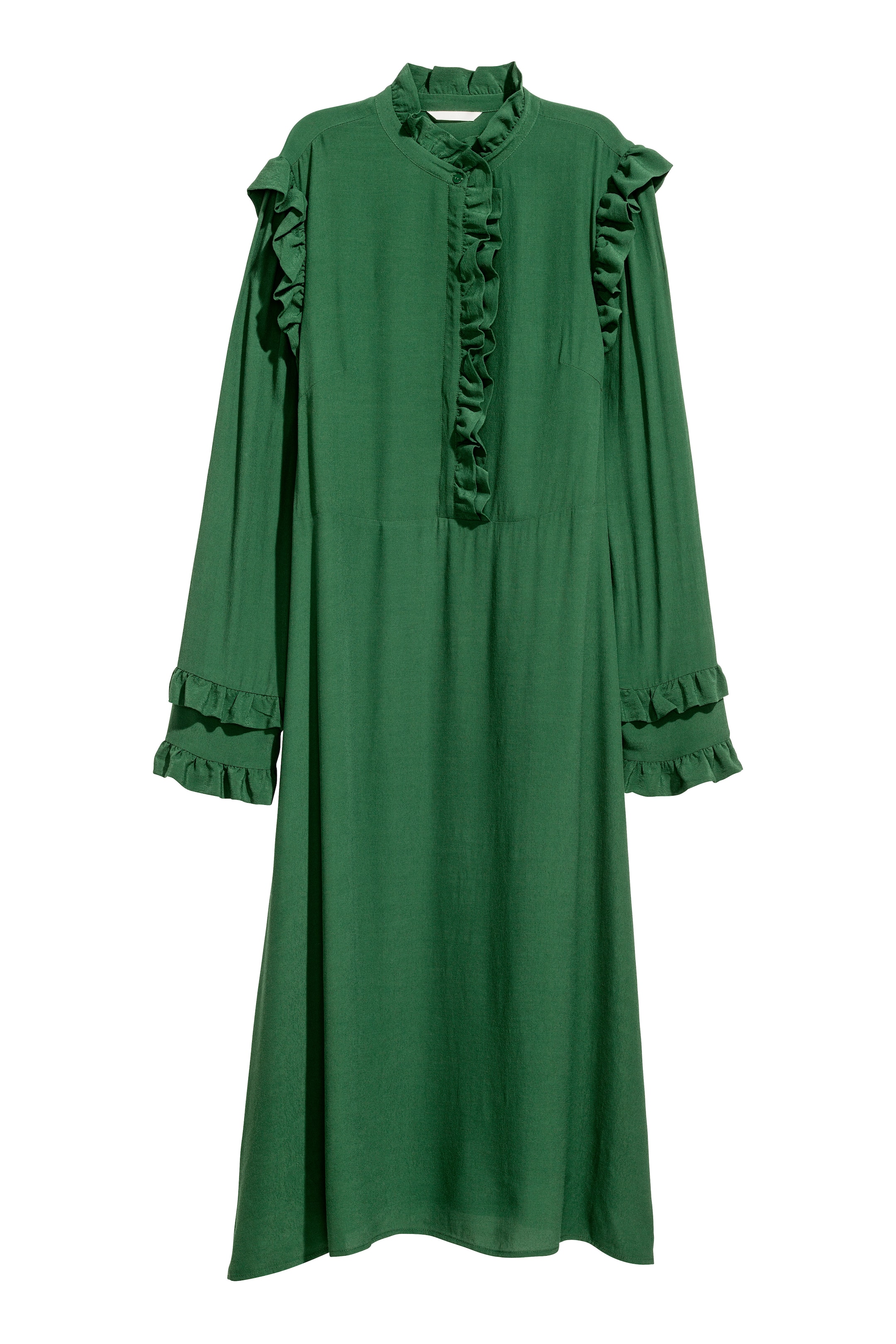 View larger image: Ruffle-trimmed Dress - Dark green - Ladies | H&M CA 1