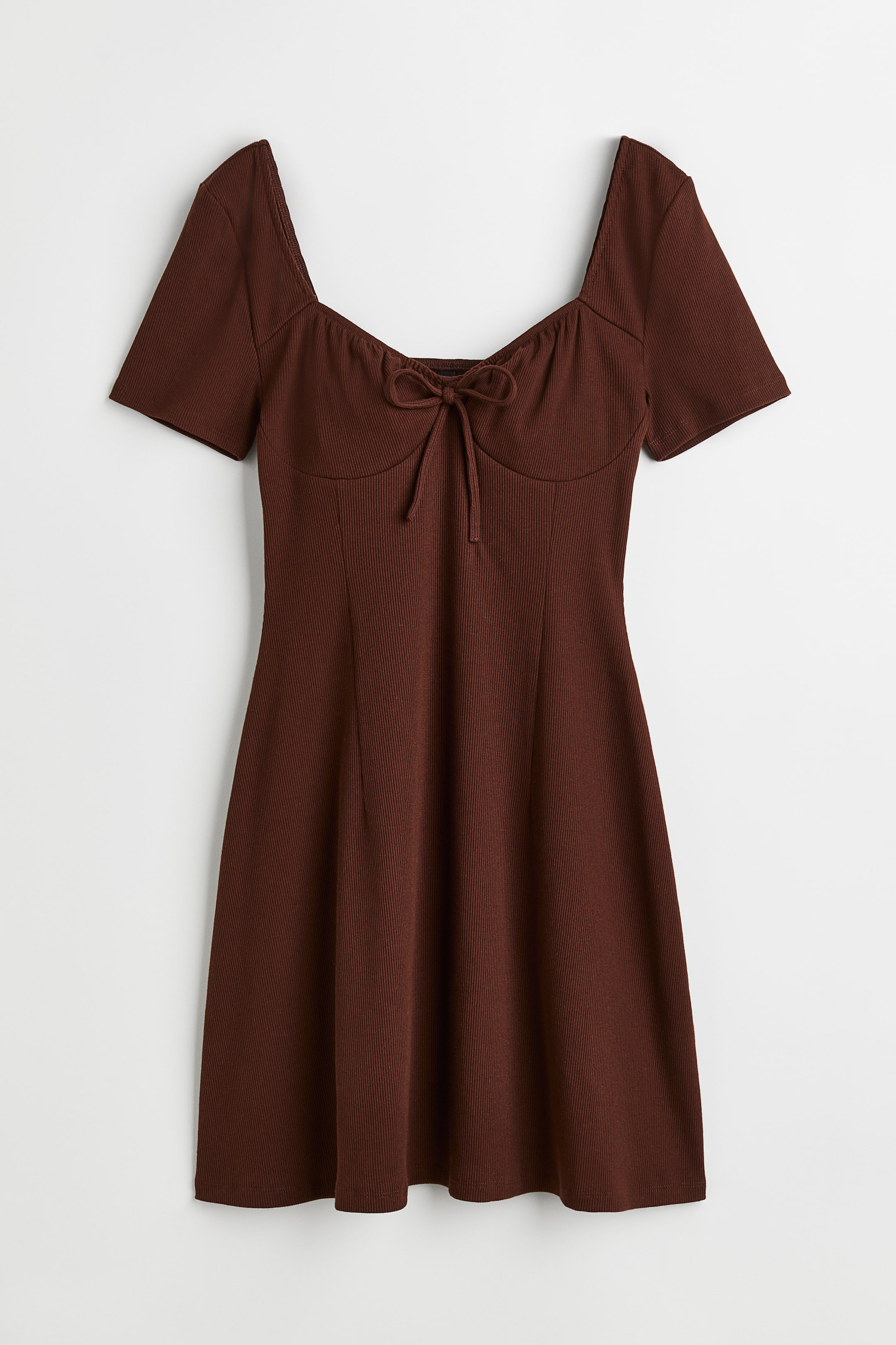 h&m tie detail ribbed dress Women's Dark brown Tie-detail ribbed dress