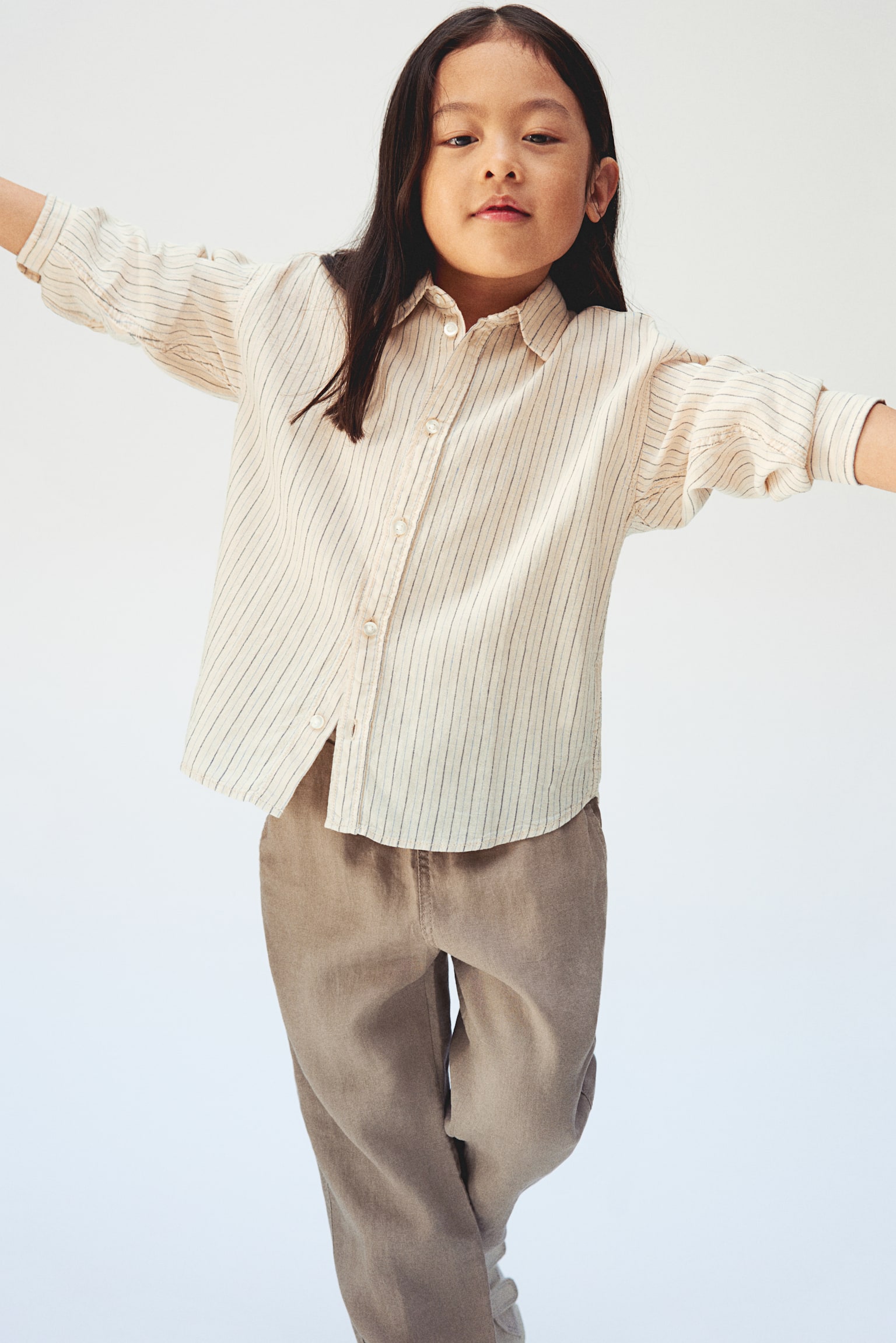 Linen Blend Shirt - Light beige/Stripe - 2