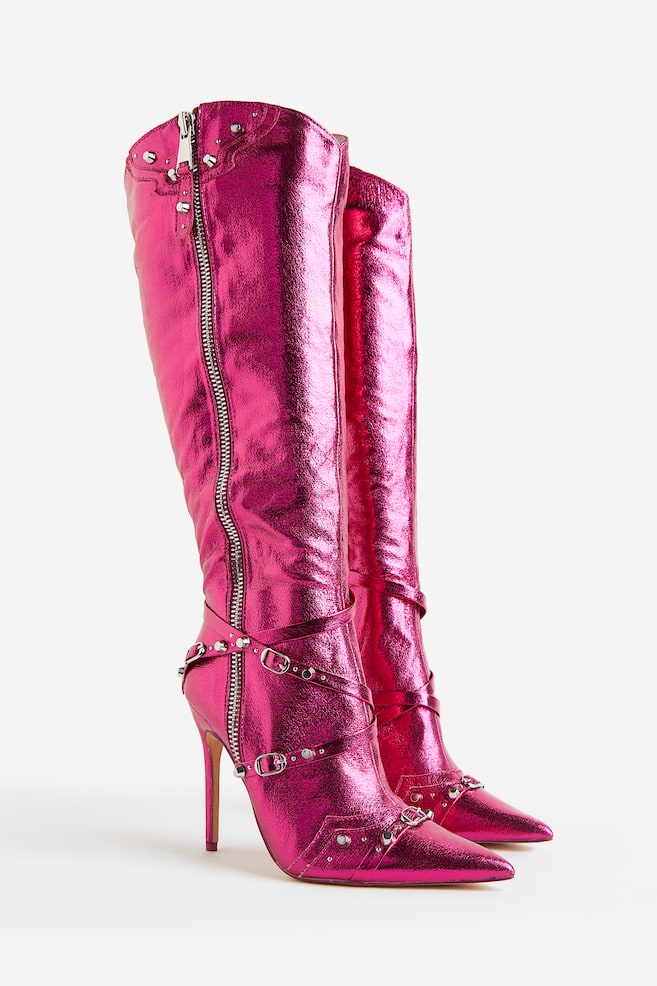 Public Desire Worthy Knähöga Boots Med Klack - Pink Metallic - 1