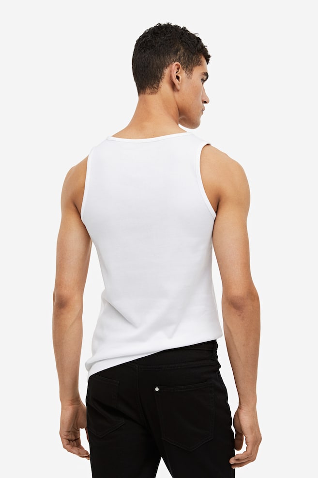 Slim Fit Ribbed vest top - Hvid/Sort - 5