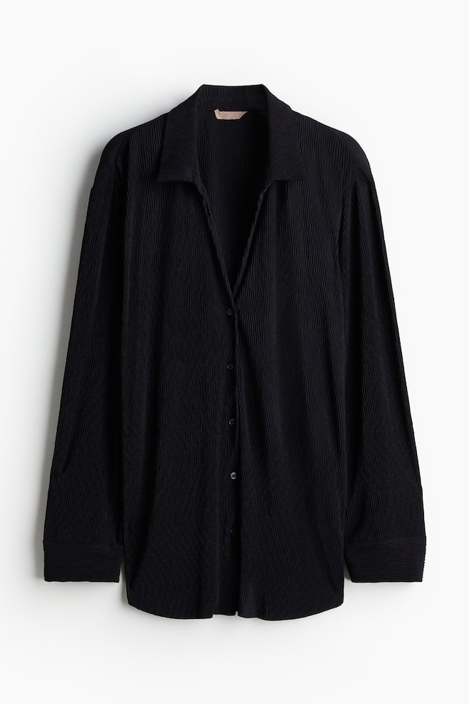 Crinkled loungewear shirt - Black - 1