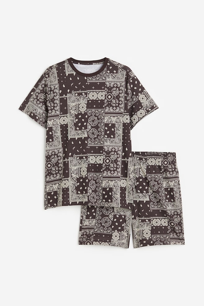 Regular Fit Pyjama T-shirt and shorts - Brown/Paisley-patterned/Cream/Keep on Growing/Black/White striped/Dark blue/Eggs - 2