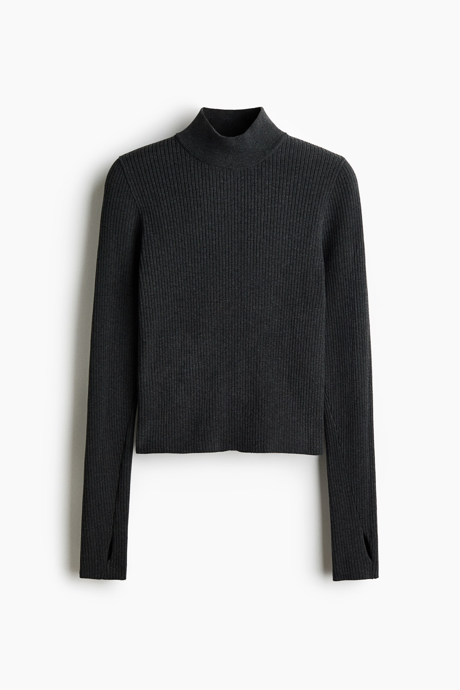 リブハイネックトップス - ダークグレーメランジ/バーガンディ - 2