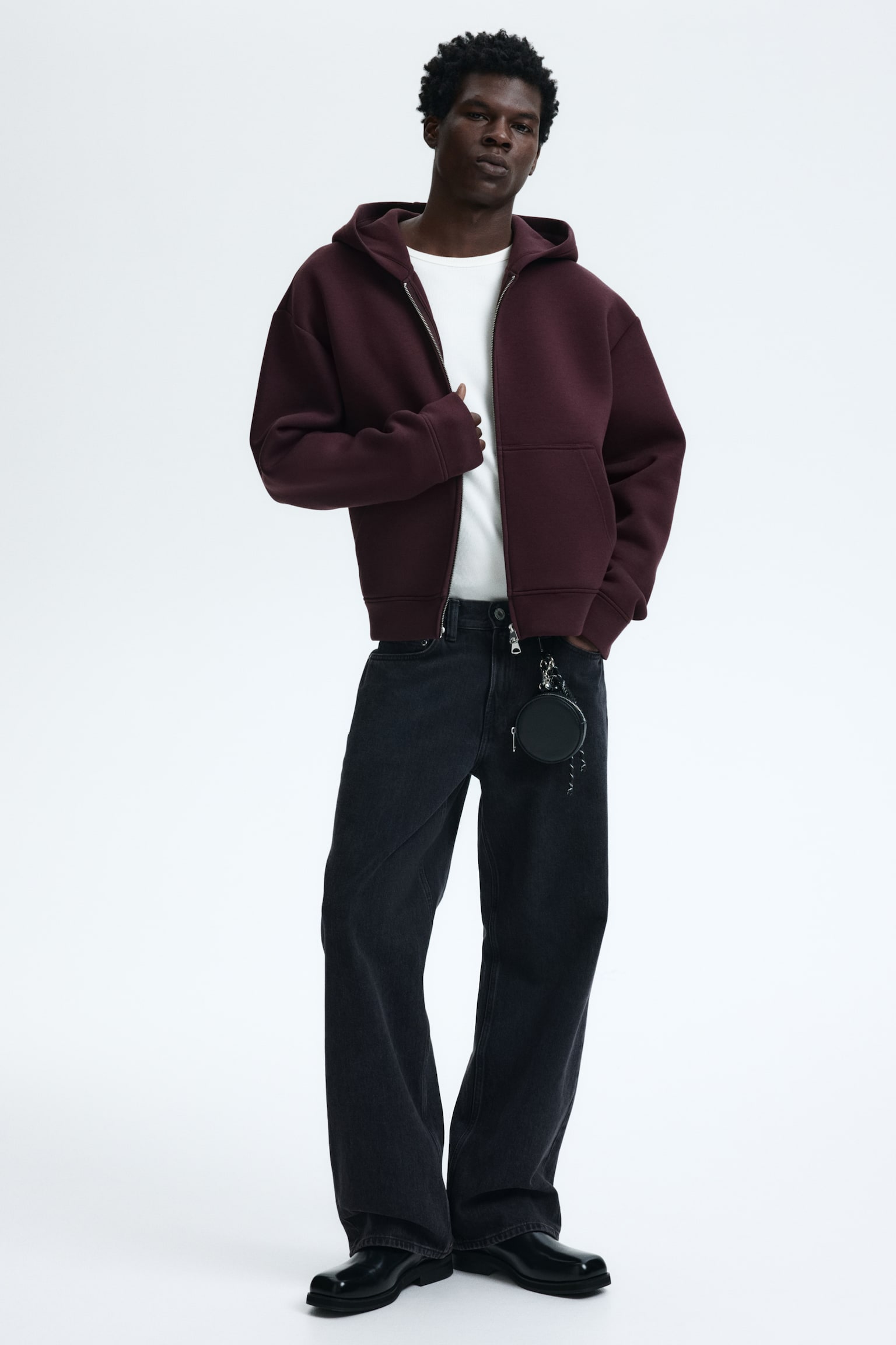 Loose Fit Zip-through hoodie - Burgundy/Grey marl/Dark brown/Dark blue/Black/Dark plum purple/Dark khaki green - 3