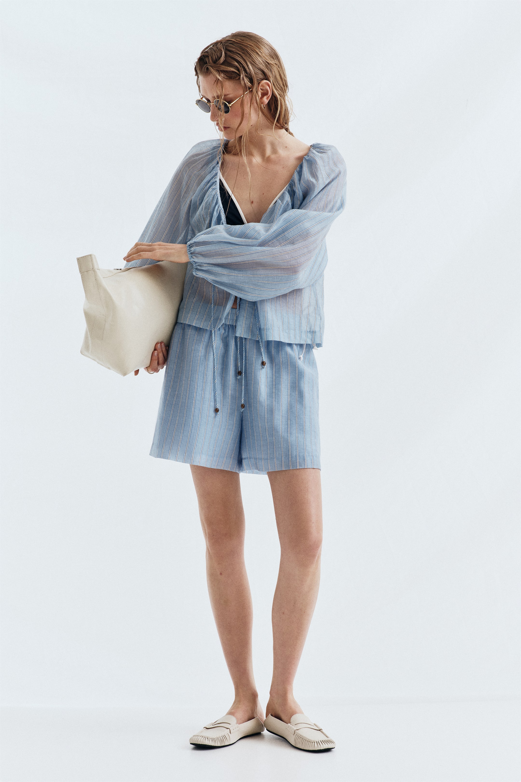Short en lin mélangé avec taille élastique