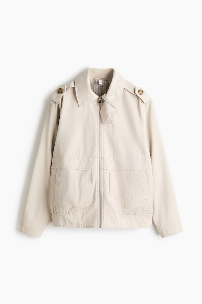 Twill Jacket with Collar - Light beige/Dark brown - 1