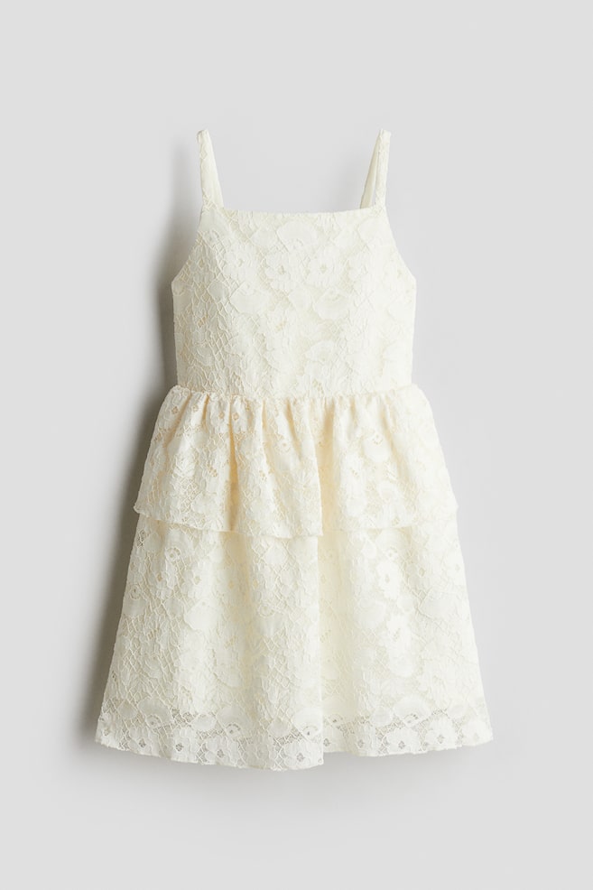 Robe volantée en dentelle - Crème - 1