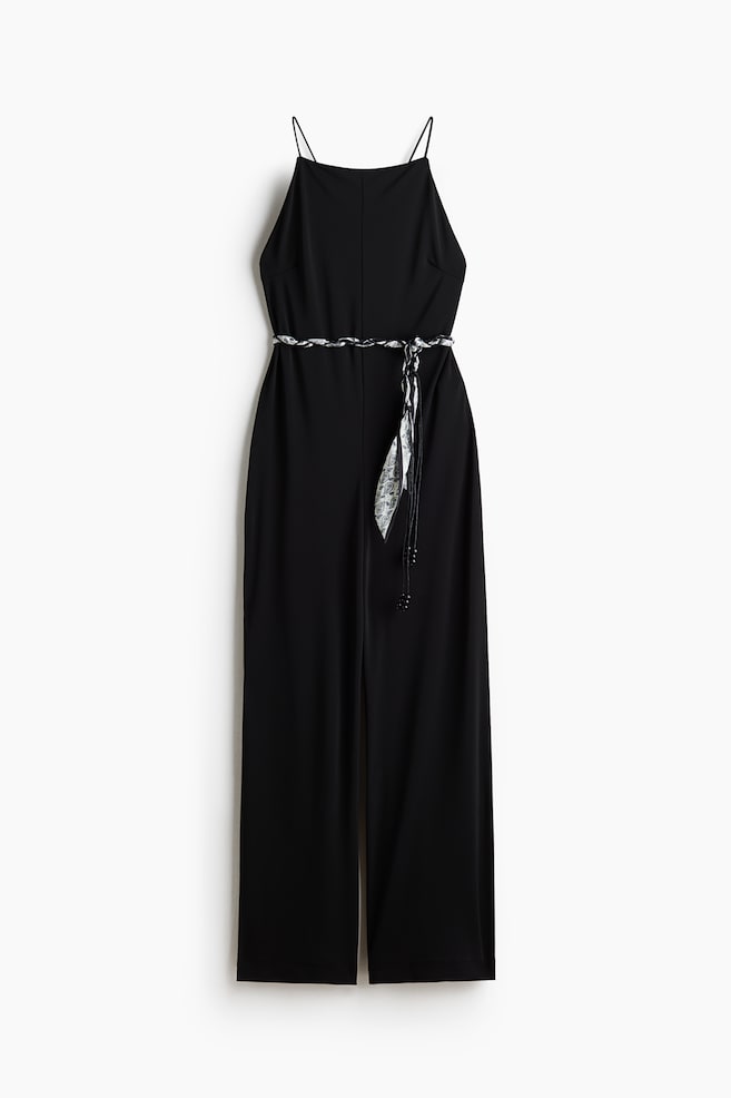 Mono de tirantes con cinturón de anudar - Negro - 1