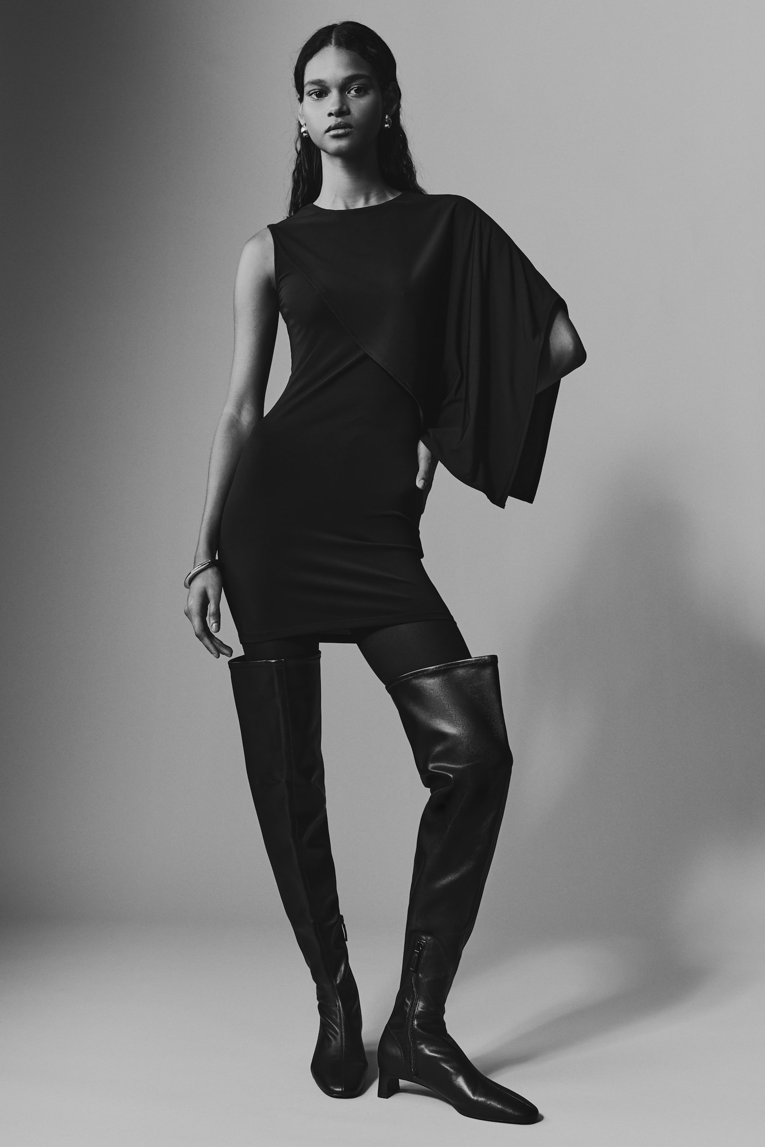 Cape-detail mini dress - Black/Dark brown - 5