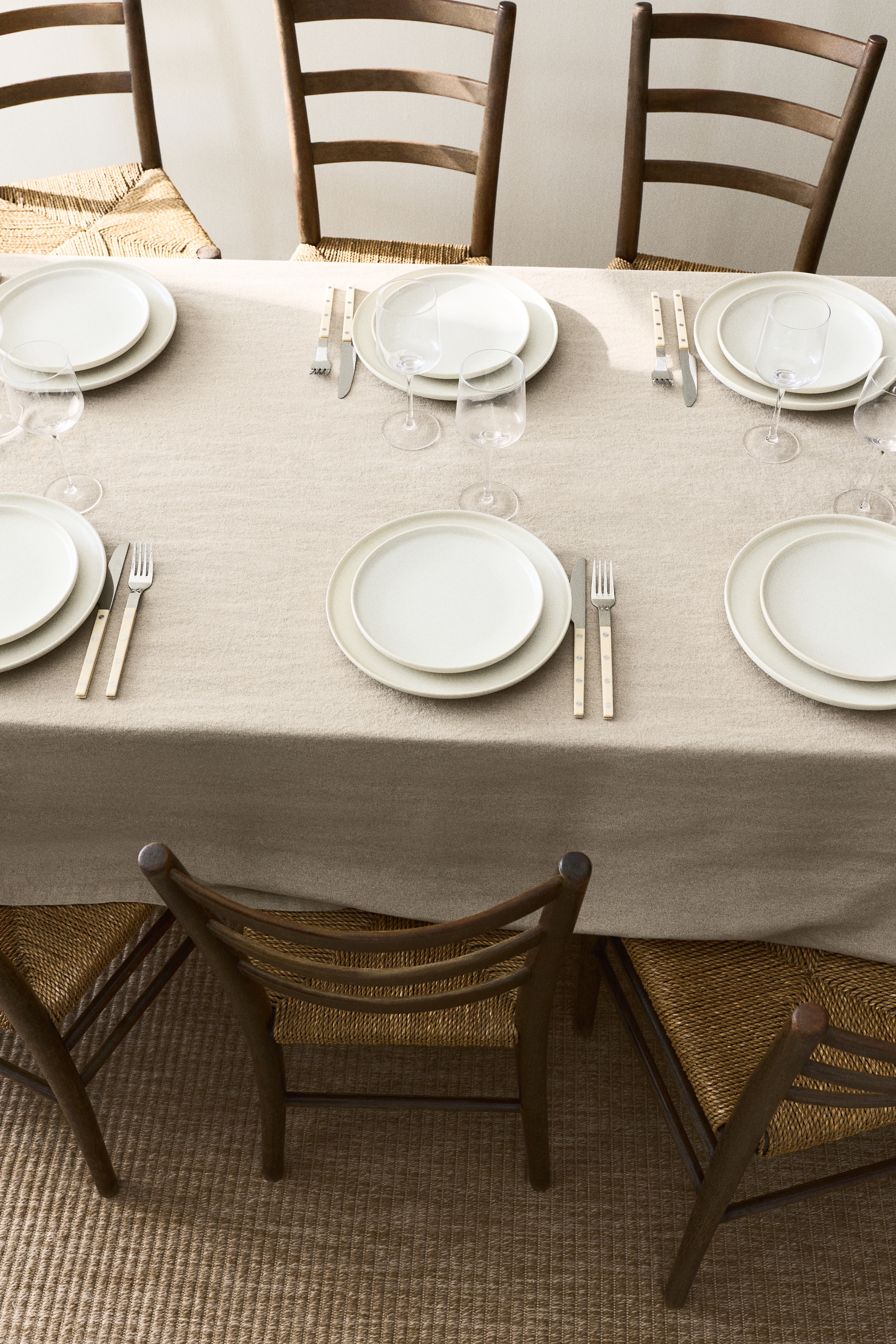 Linen-Blend Tablecloth - Beige/Light dusty blue/Dark dusty taupe/Cream
