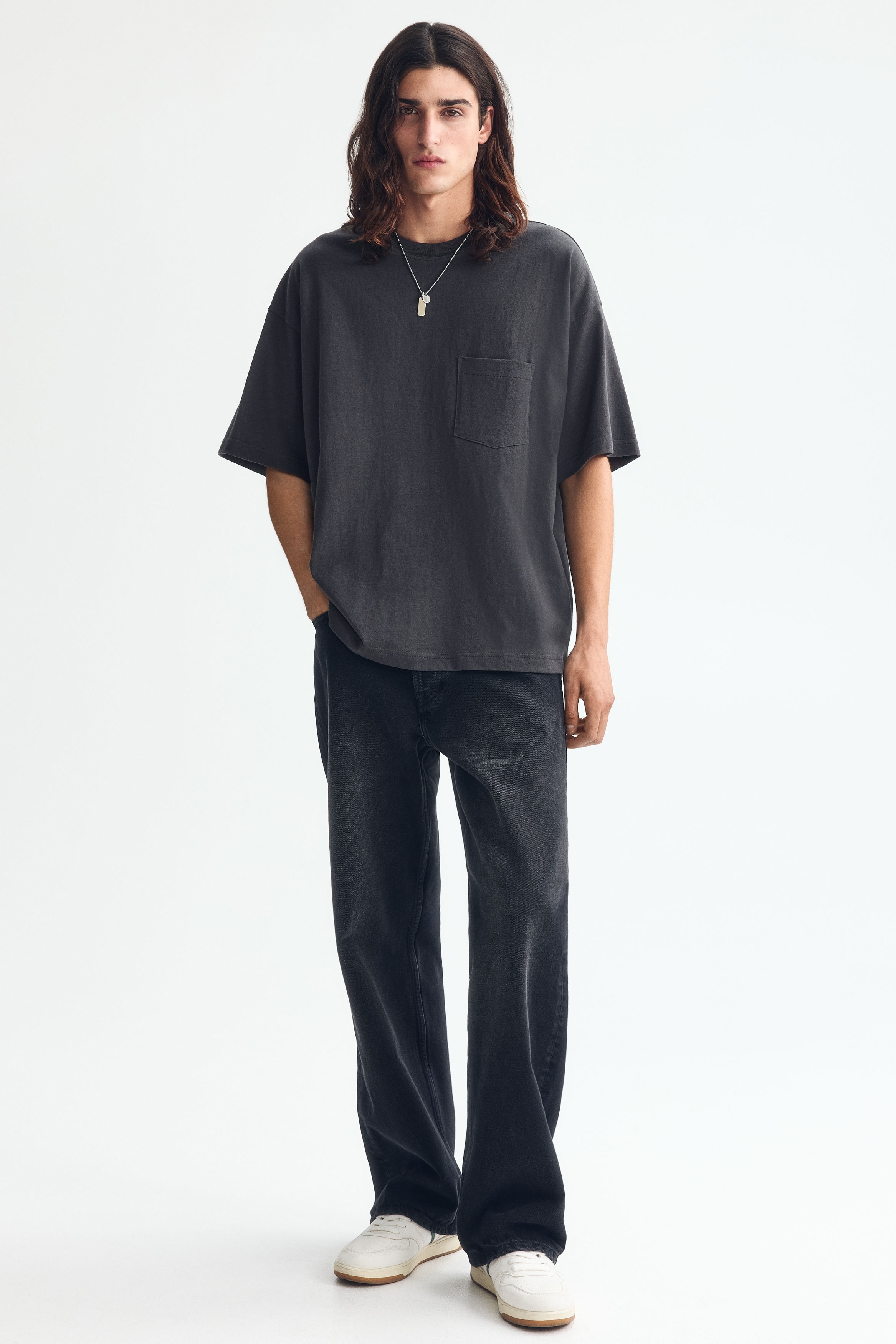 Pamučna majica Oversized Fit - Tamnosiva/Svetla prašnjavozelena/Crna/Boja slonovače