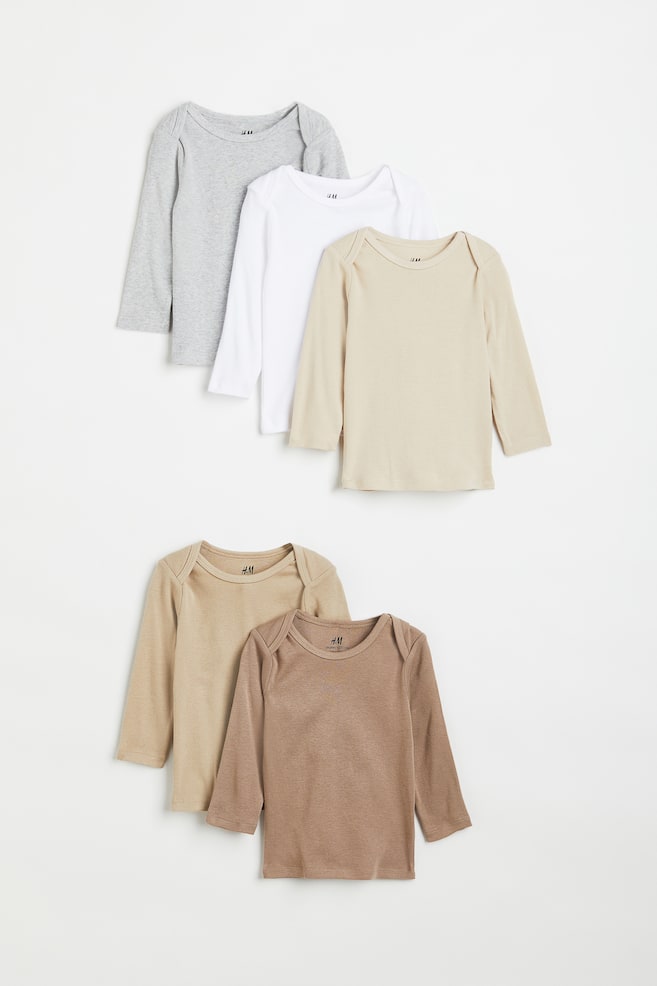 5-pack cotton tops - Dark beige/Light beige/White/Grey/White/Black - 1