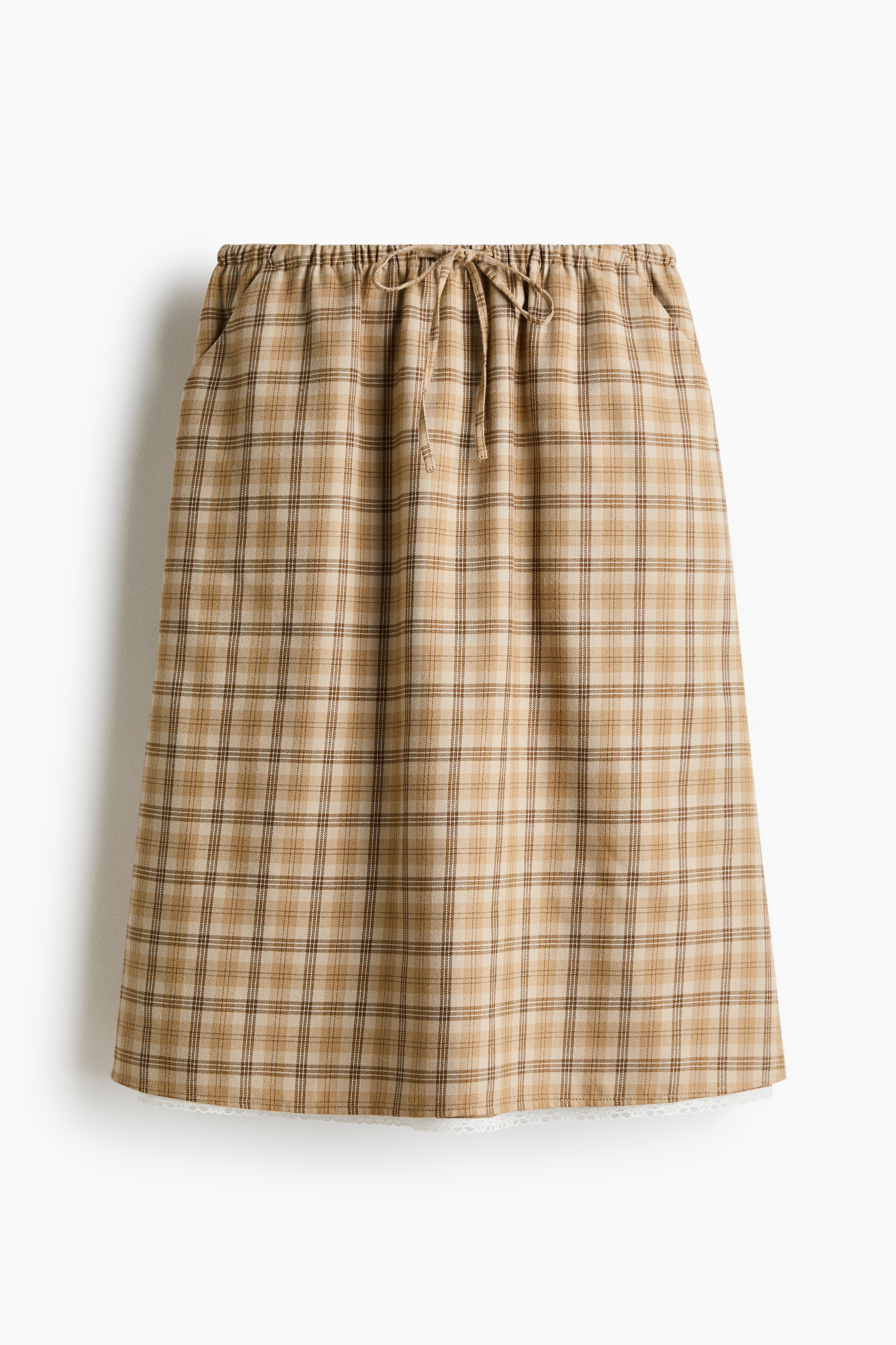 Drawstring skirt - Dark beige/Checked