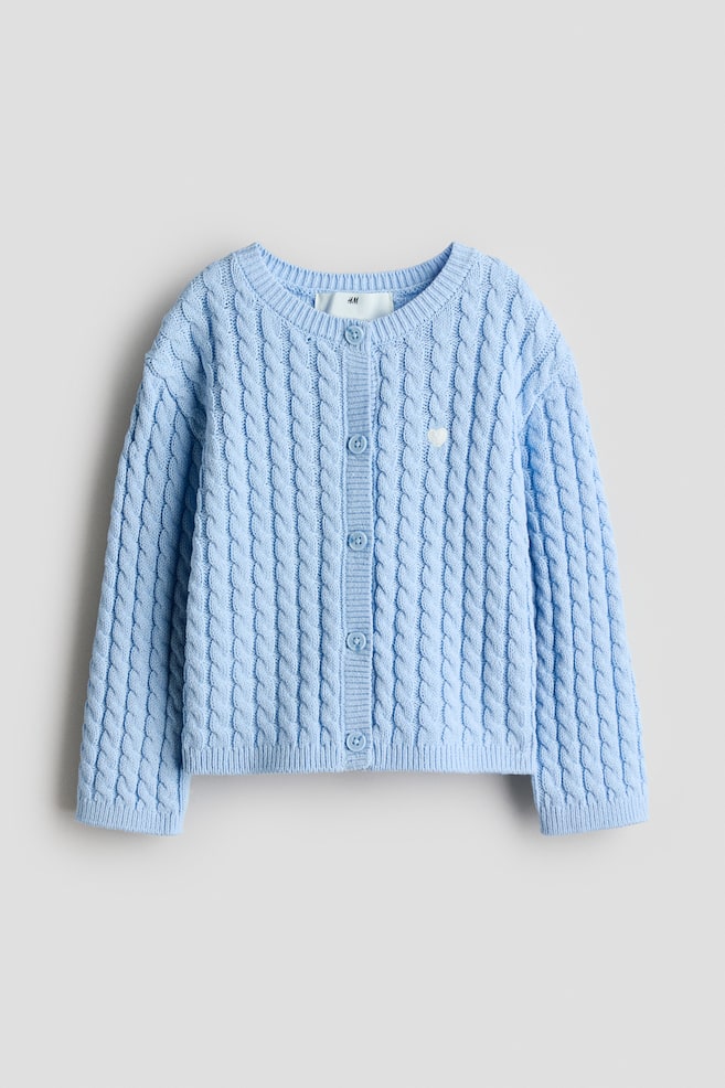 Cable Knit Cardigan - Blue/Light beige/Stripe - 1