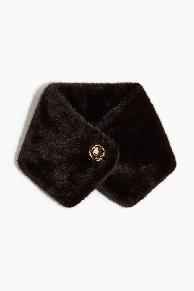 Button-Detail Scarf - Dark brown/Light beige - 1