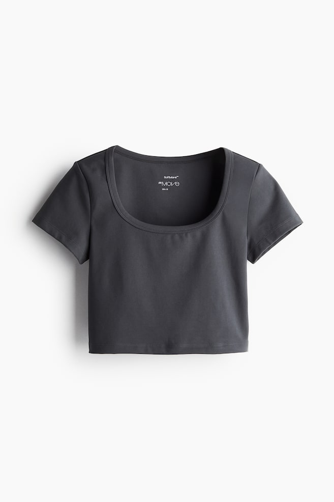 Cropped sports top with DryMove™ - Dark grey - 1