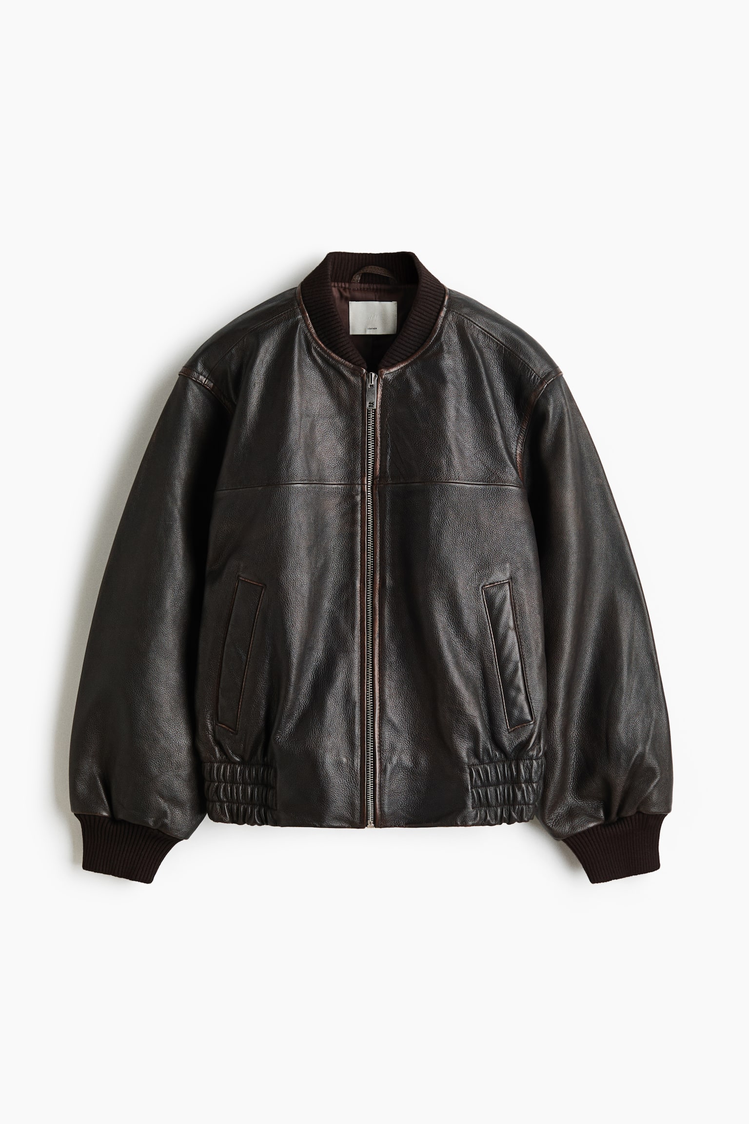 Leather bomber jacket - Dark brown