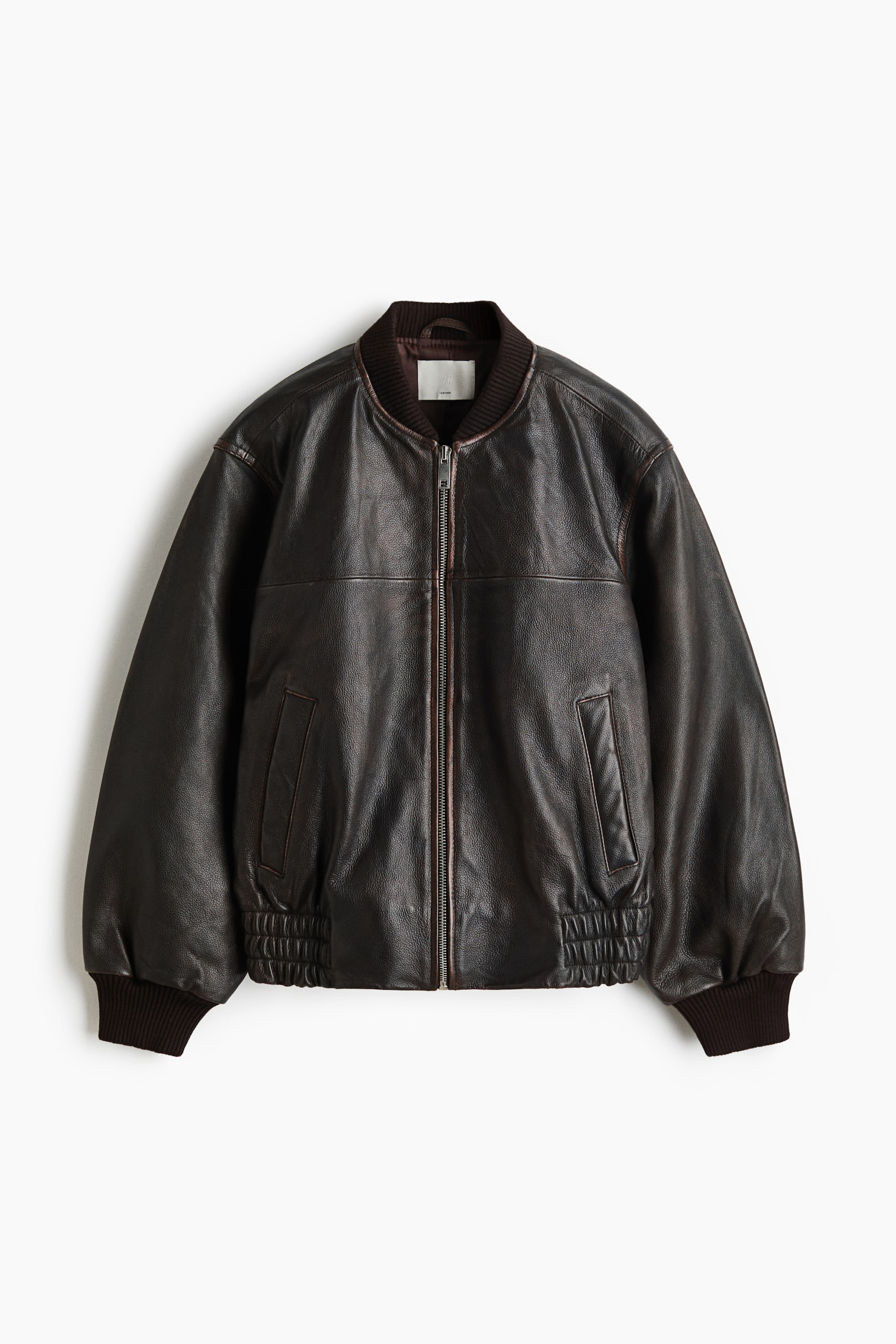 Visa större bild: Leather bomber jacket - Dark brown - DAM | H&M SE 1