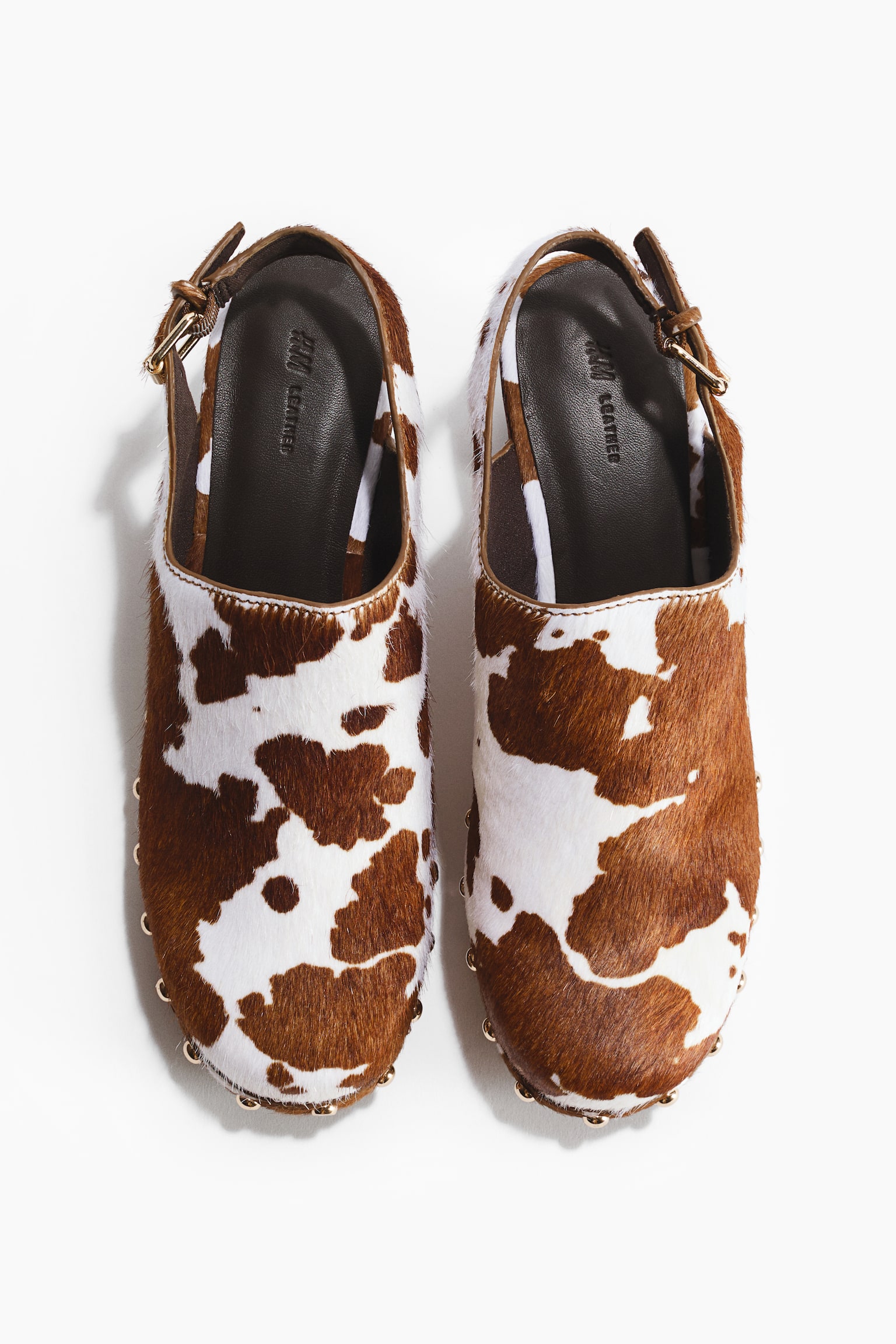 Heeled leather clogs - Brown/Cowhide print - 4
