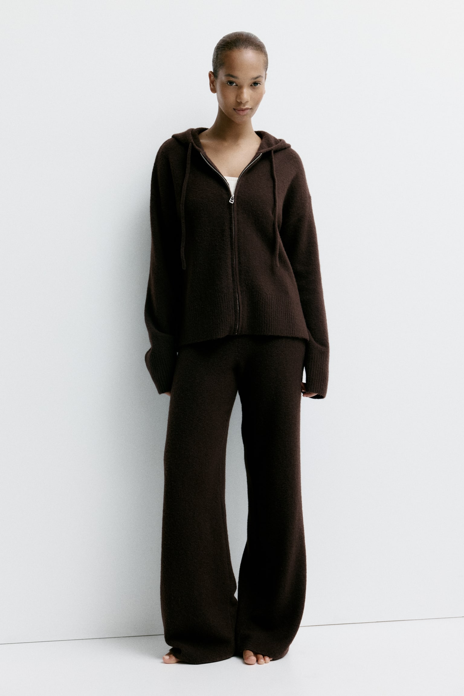 Knit Hooded Jacket - Dark brown - 4