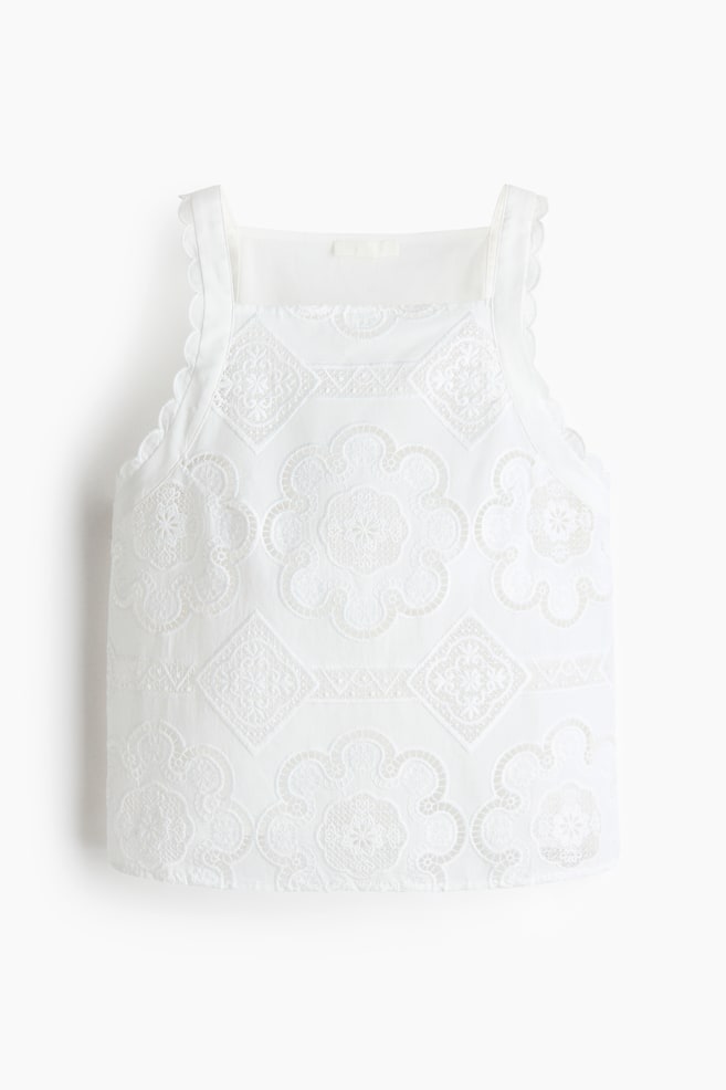 Katoenen top met broderie anglaise - Wit - 1