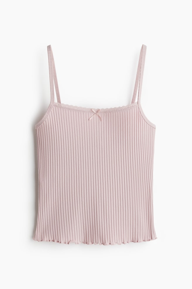 Lace-Trimmed Strappy Top - Light dusty pink/Brown/Light blue - 1