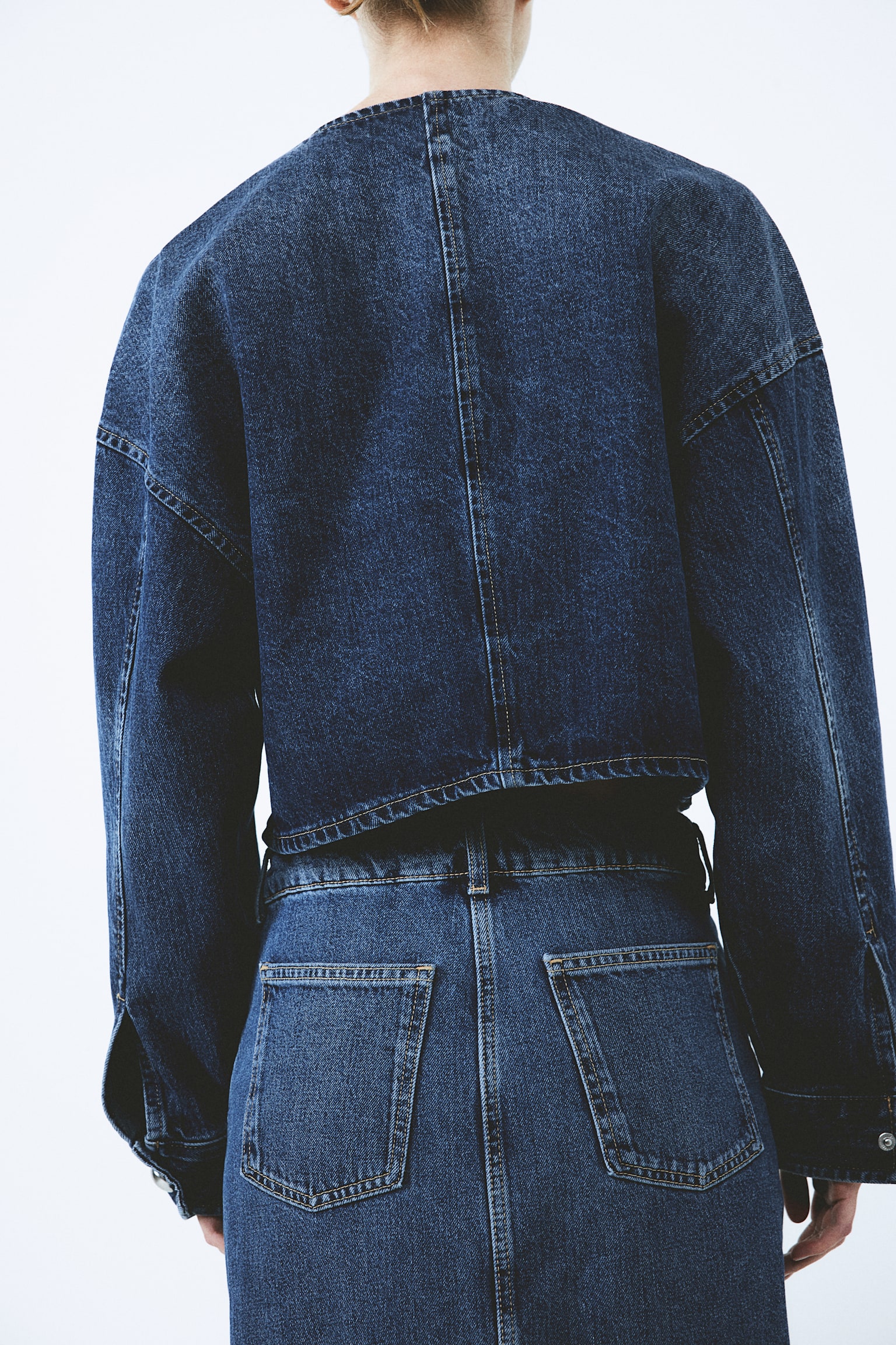 Oversized button-front jacket - Dark denim blue/Light blue/Black - 5