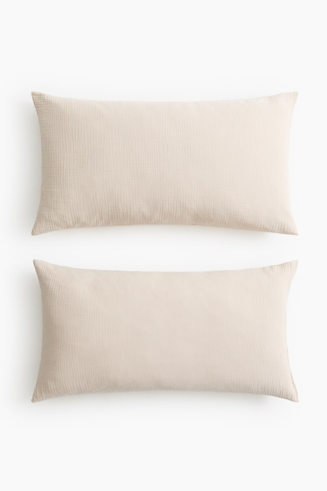 Set van 2 kussenslopen van katoenen mousseline - Dusty lichtbeige/Taupe/Lichtgreige/Wit/Groen - 1
