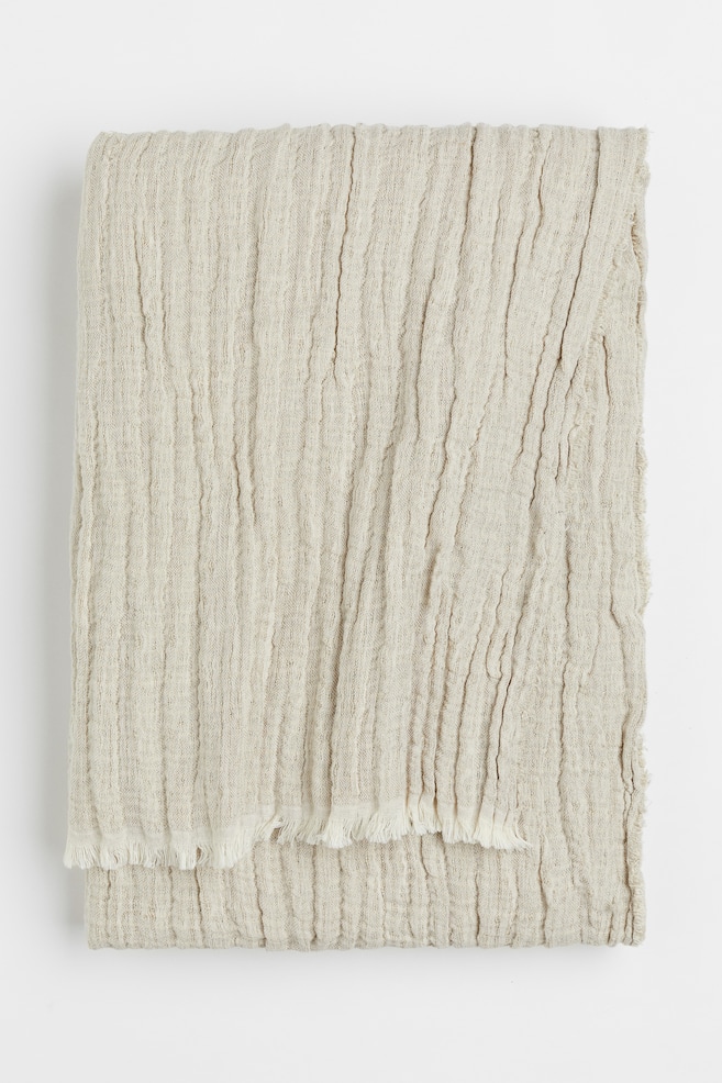 Crinkled linen-blend blanket - Light beige - 1