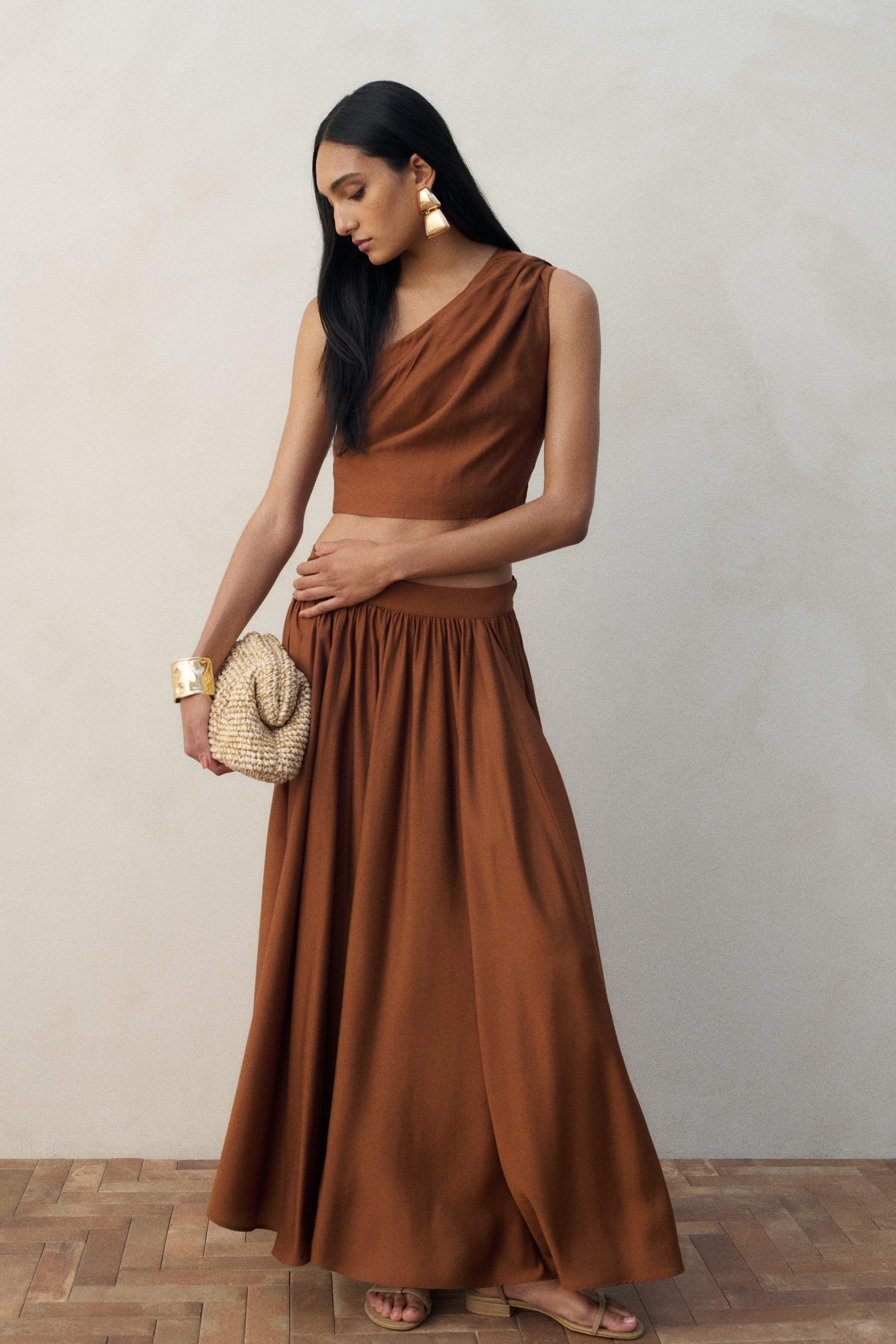 Circular maxi skirt - Brown/Cream/Floral
