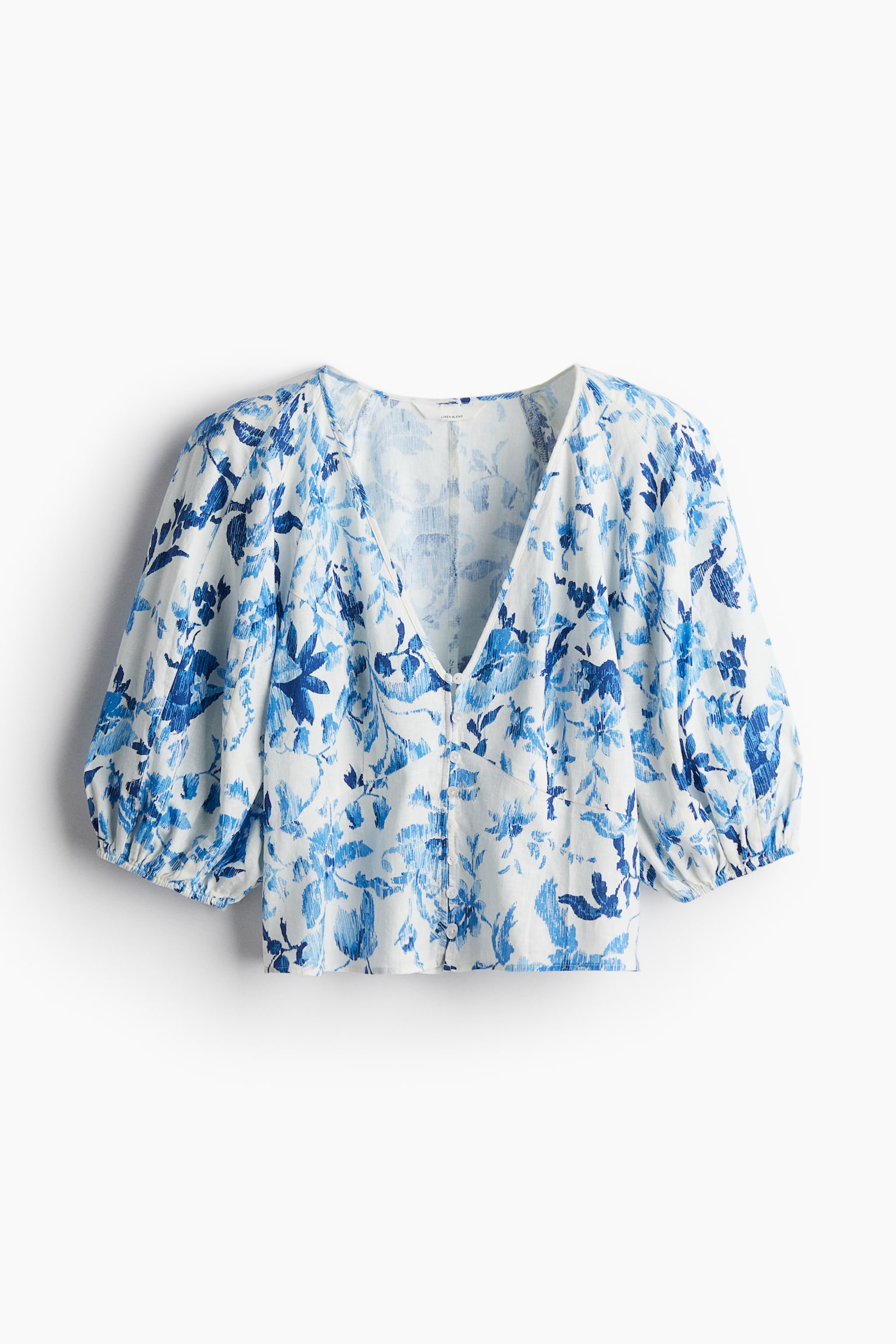 Linen Blend Blouse - White/Blue floral/White/Pattern/White/Blue floral/White - 2