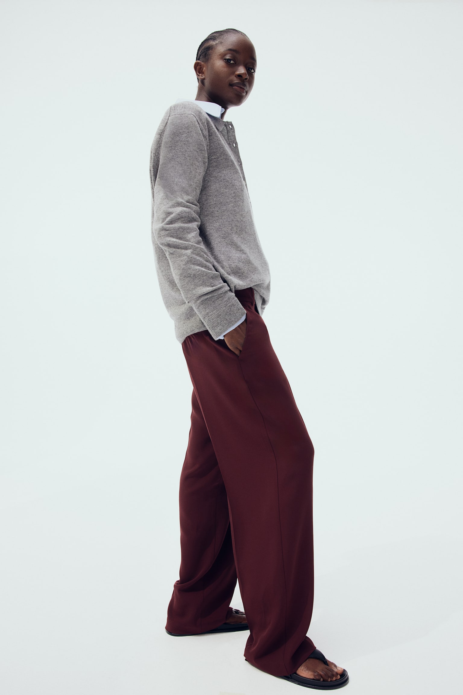 Straight trousers - Burgundy/Black/Brown/Light beige/Light greige - 1