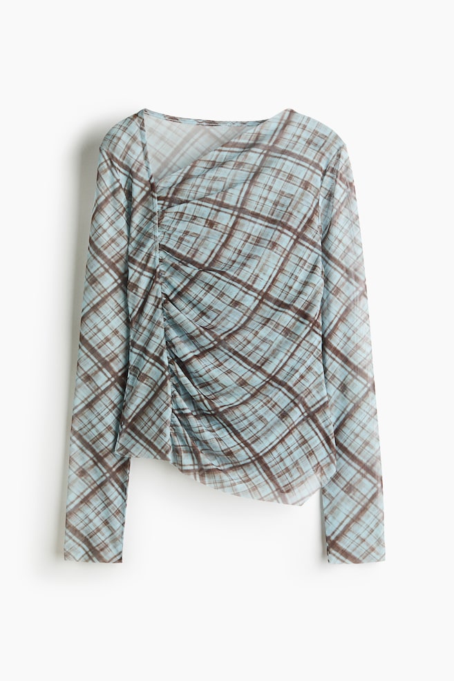Asymmetric Mesh Top - Light turquoise/checked/Brown/plaid - 1