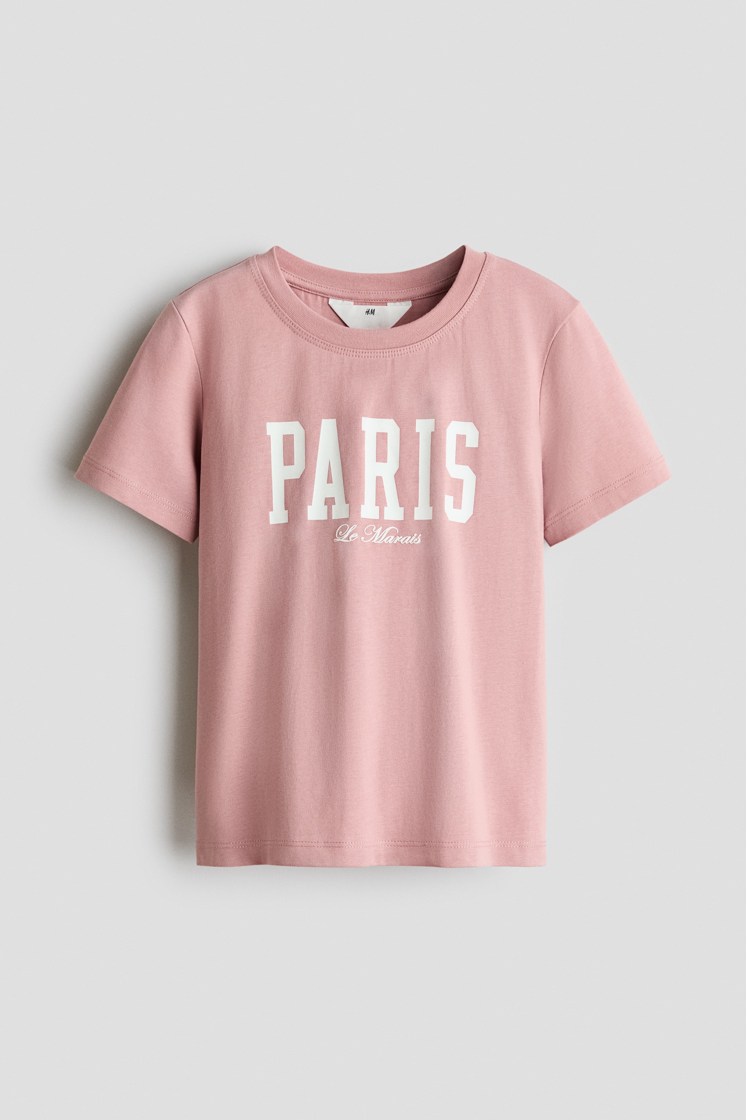 Cotton T-Shirt with Motif - Powder pink/Paris/White/Lovely Time