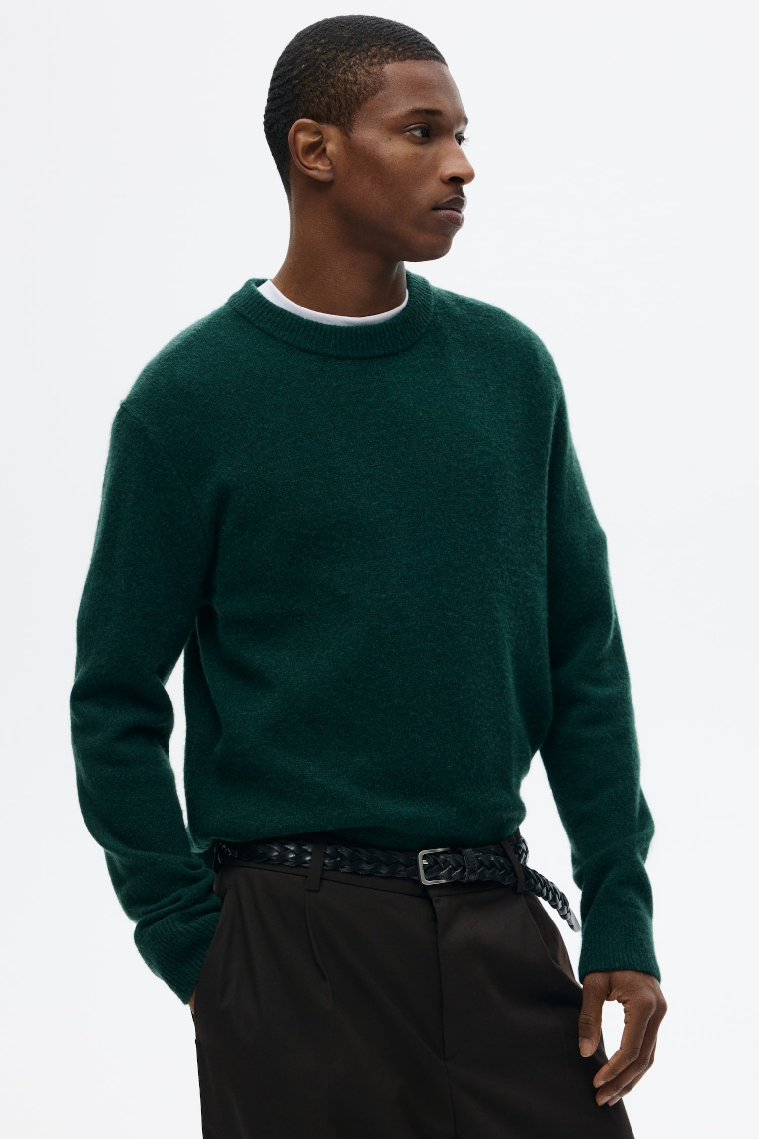 Vlněný svetr z jemného úpletu Regular Fit - Tmavě zelená/Tmavě béžová/Tmavě šedá/Námořnická modř/Hnědá - 2