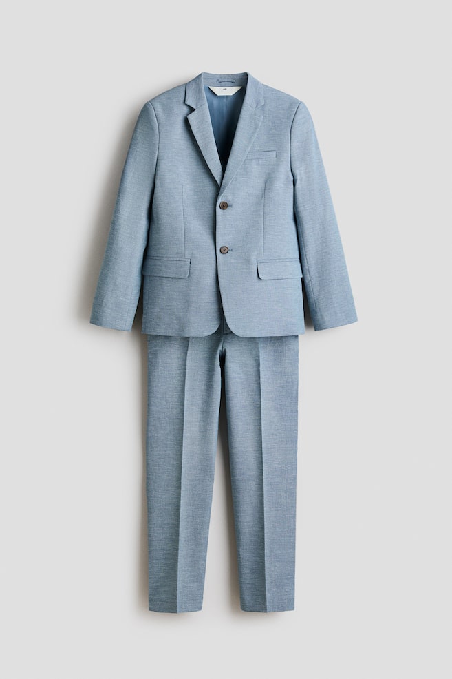 Anzug aus Leinengemisch - Helles Mattblau/Marineblau/Hellbeige - 1