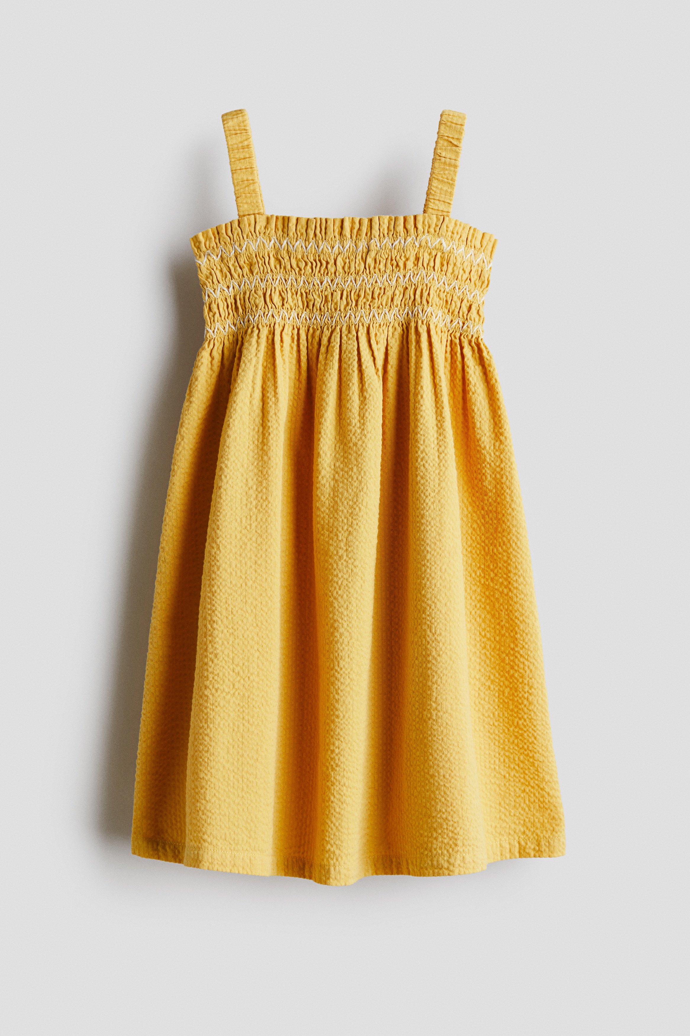 Smocked strappy dress - Dark yellow/Dark red/White/Blue