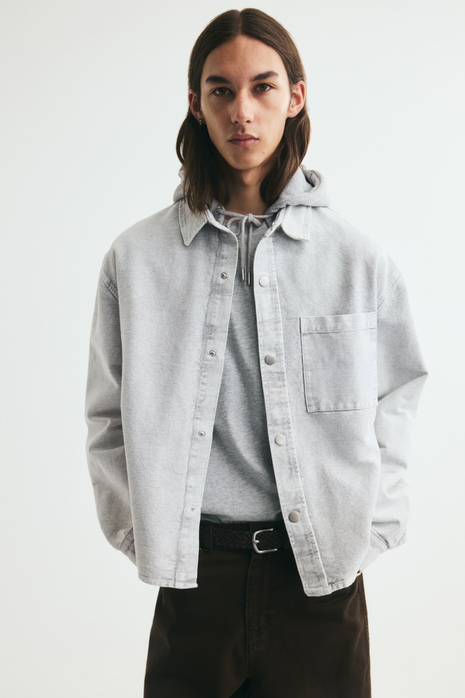 Hooded Overshirt - Washed light gray/Dark denim gray - 1