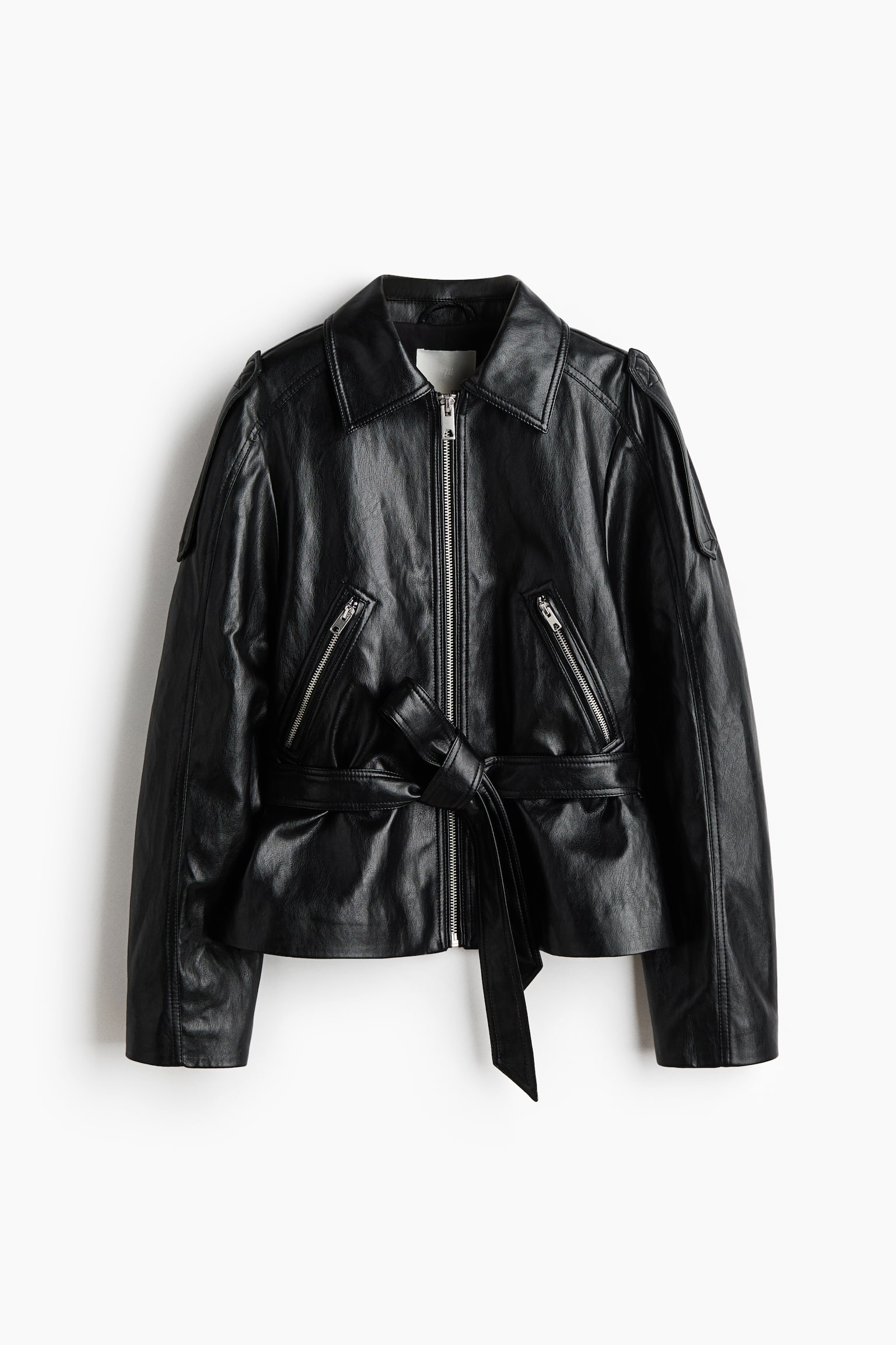 Coated tie-belt jacket - Black - 1