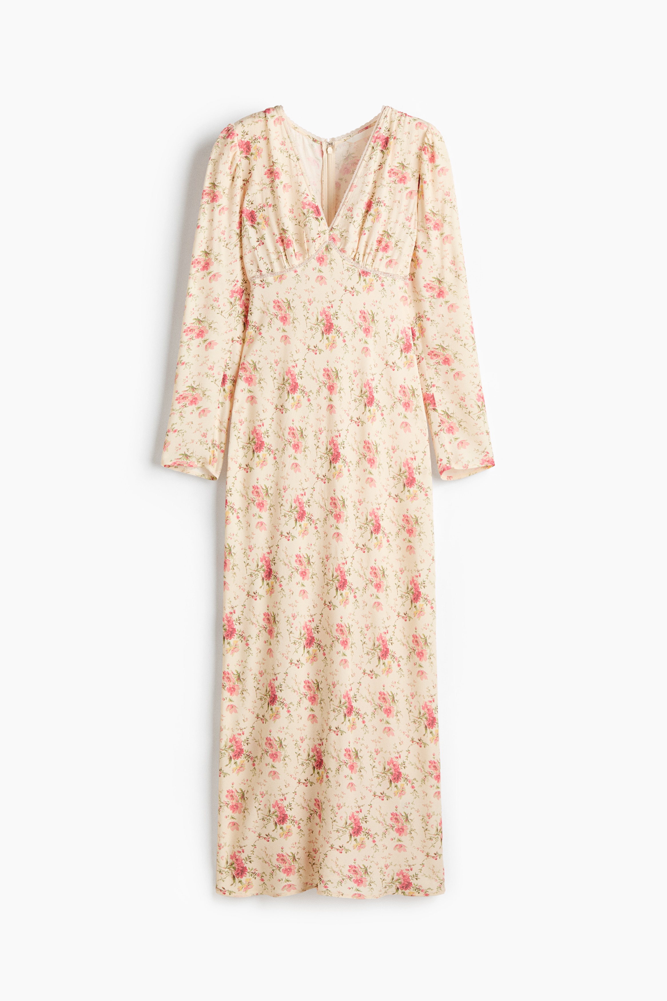 Long-Sleeved Viscose Dress - Light yellow/floral/White/floral