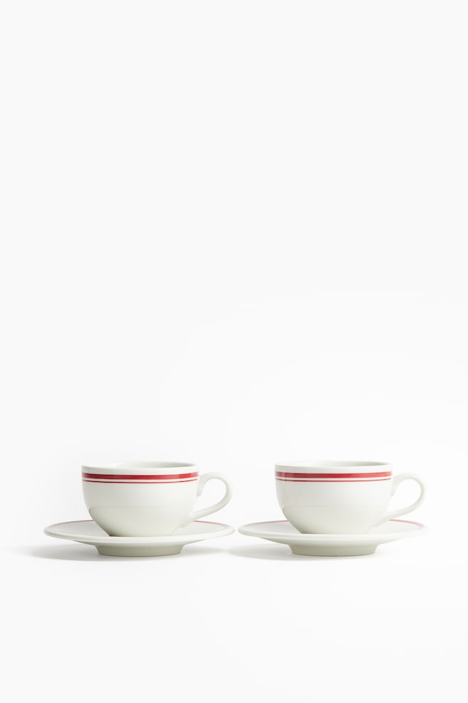 2-pack cappuccino cup and saucer - White/Red/White/Black - 1