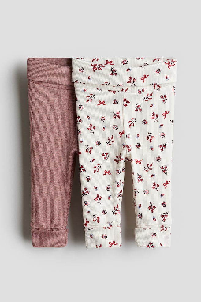 2-pack room-to-grow leggings - Dusty pink/Floral/Dusty pink/White striped/Beige/Light beige/Grey/Beige/Light beige/Floral/Light blue/White striped/Turquoise/Birds/Light blue/Striped - 1