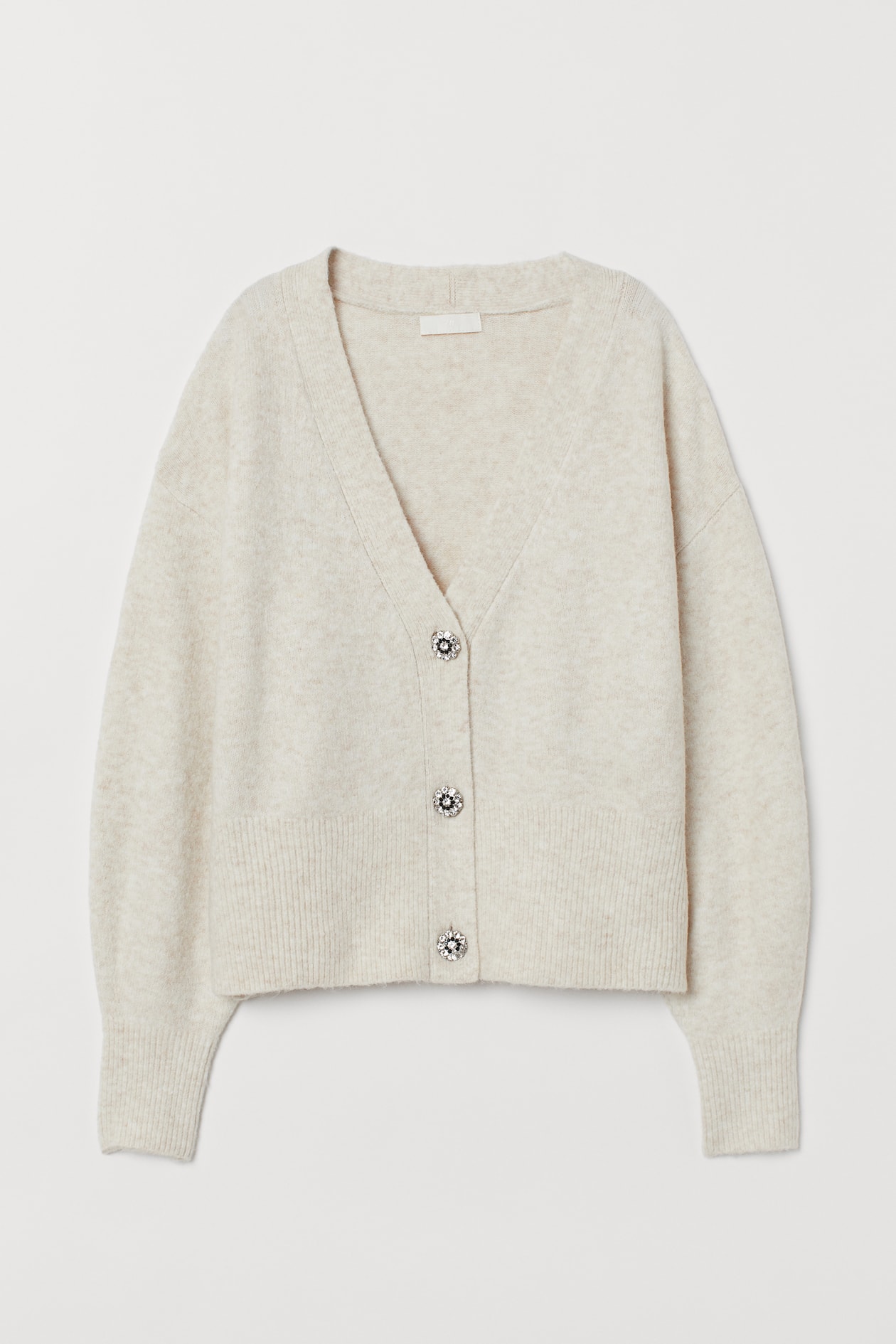 Cardigan with sparkly buttons - V-neck - Long sleeve - Light beige marl ...