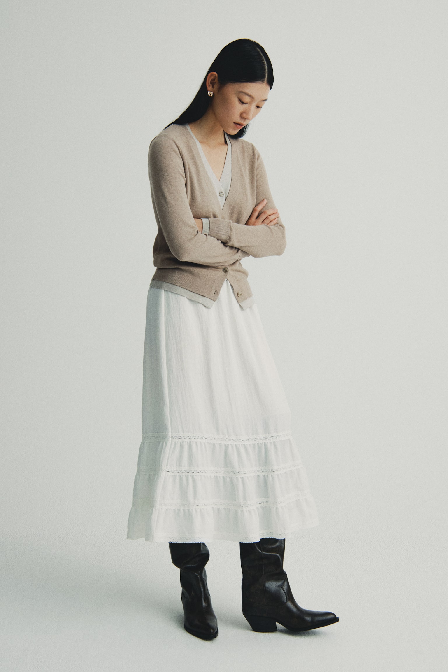 Lace-inset skirt - White/Black - 1