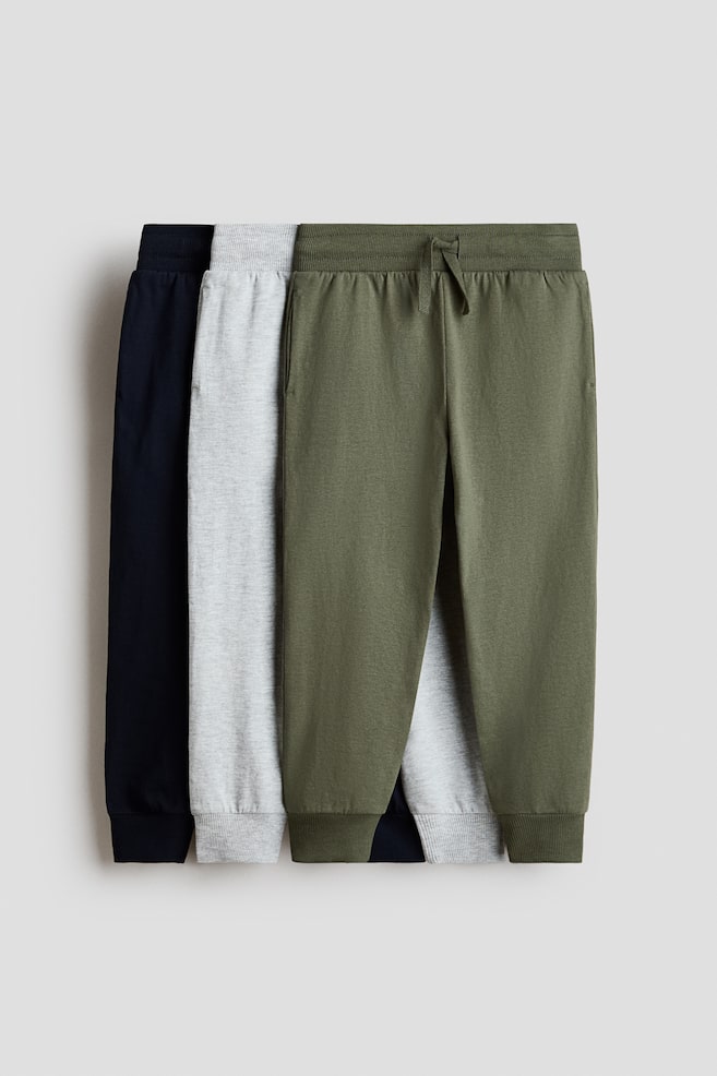 3-pack cotton joggers - Navy blue/Khaki green/Turquoise/Black/Black/Grey marl/Navy blue/Grey/Black - 1
