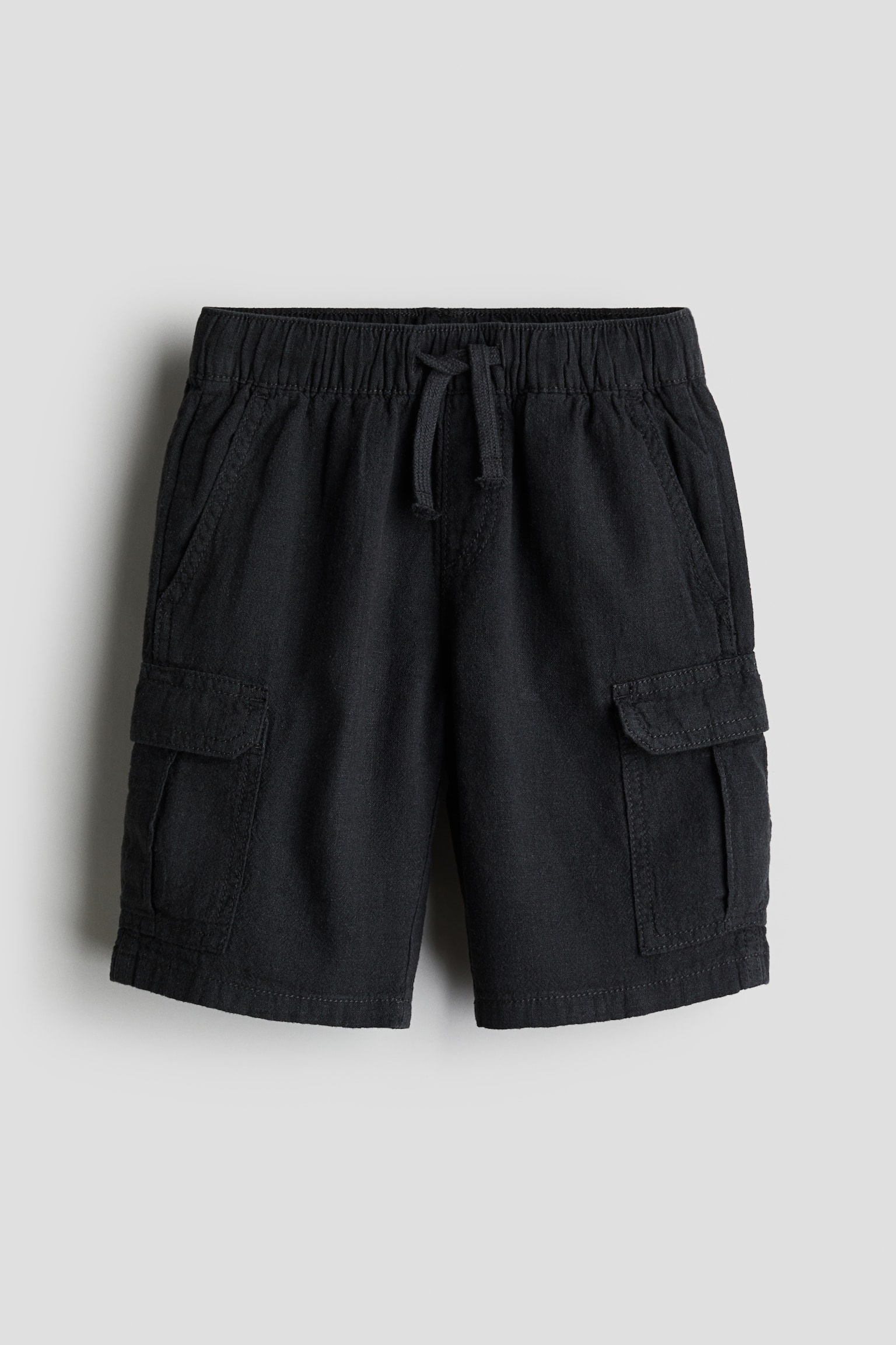 Linen Blend Cargo Shorts - Black/Beige/Khaki green - 2