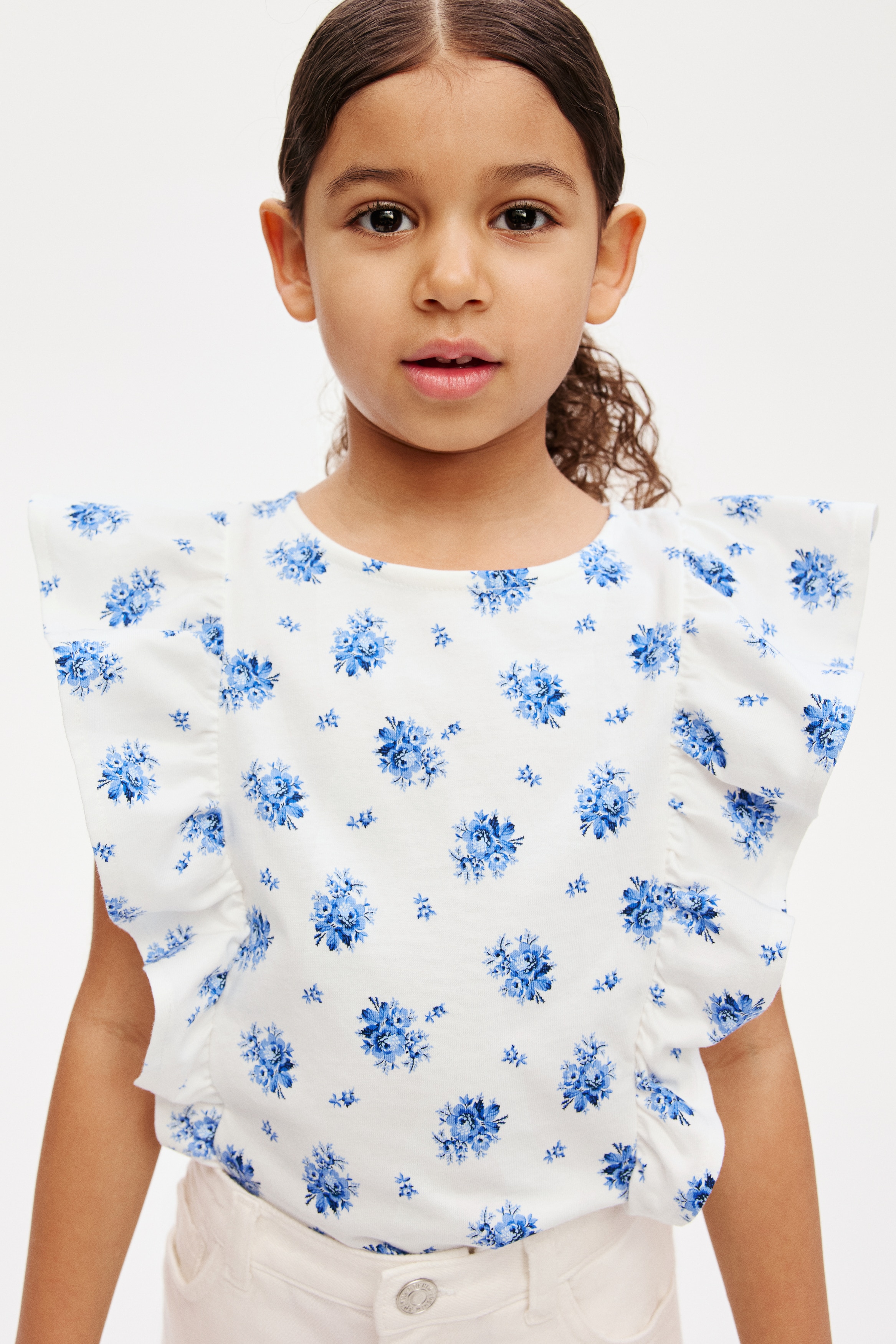 Flounce-Trimmed Cotton Top by H&M