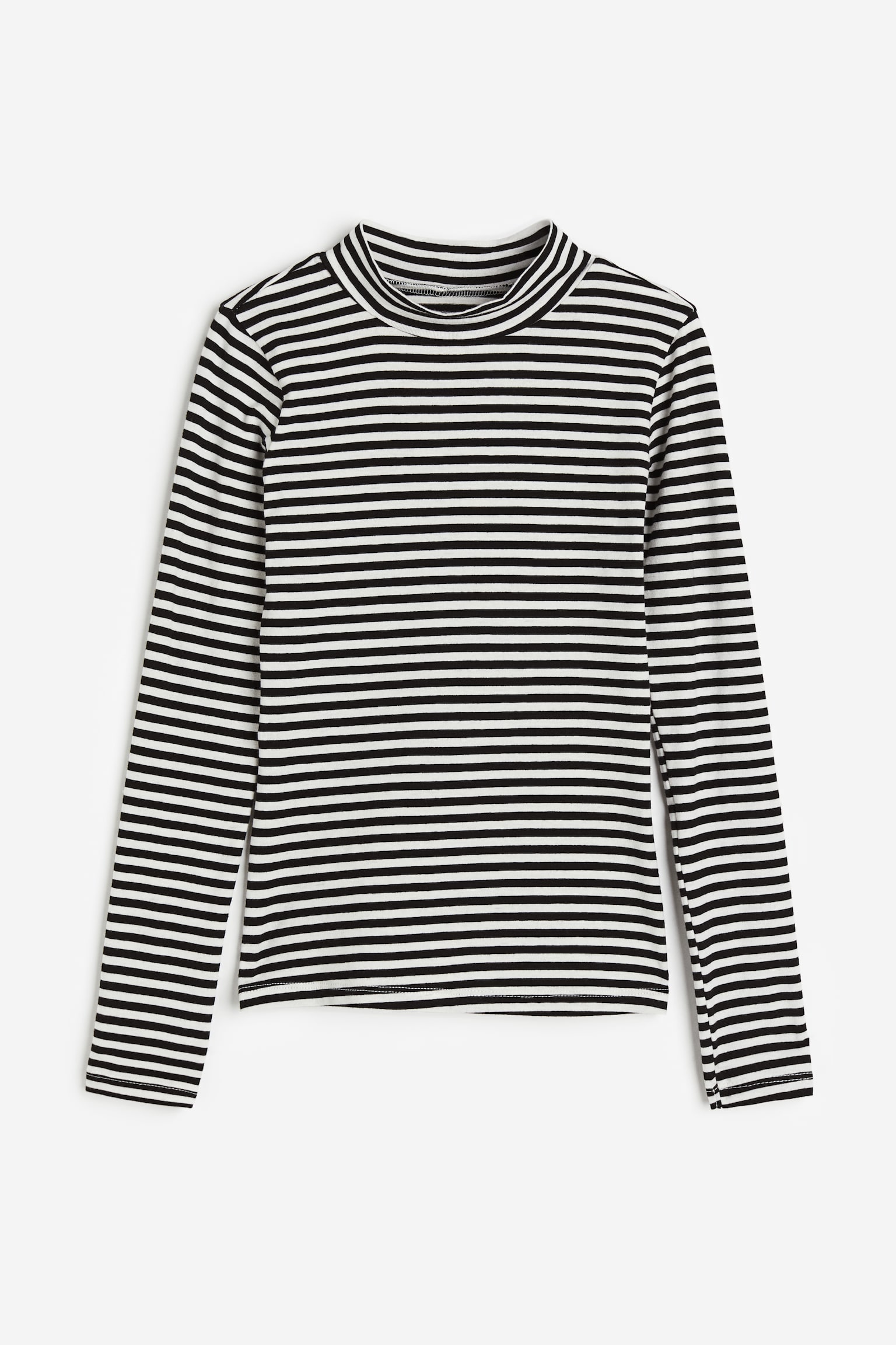 Cotton turtleneck top - Black/Striped - 1