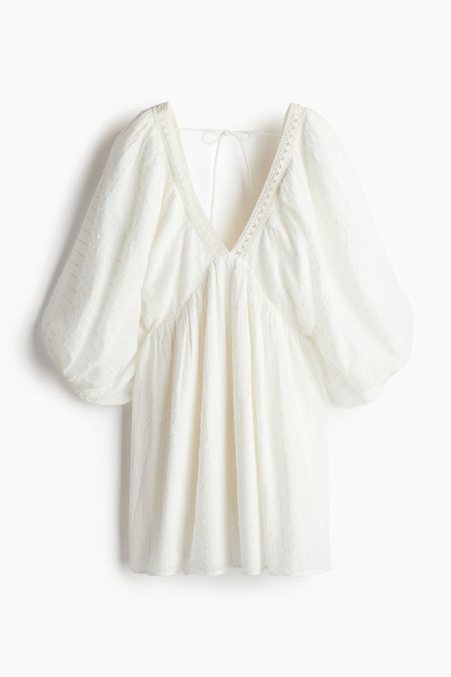 Balloon-sleeved cotton dress - White - 1